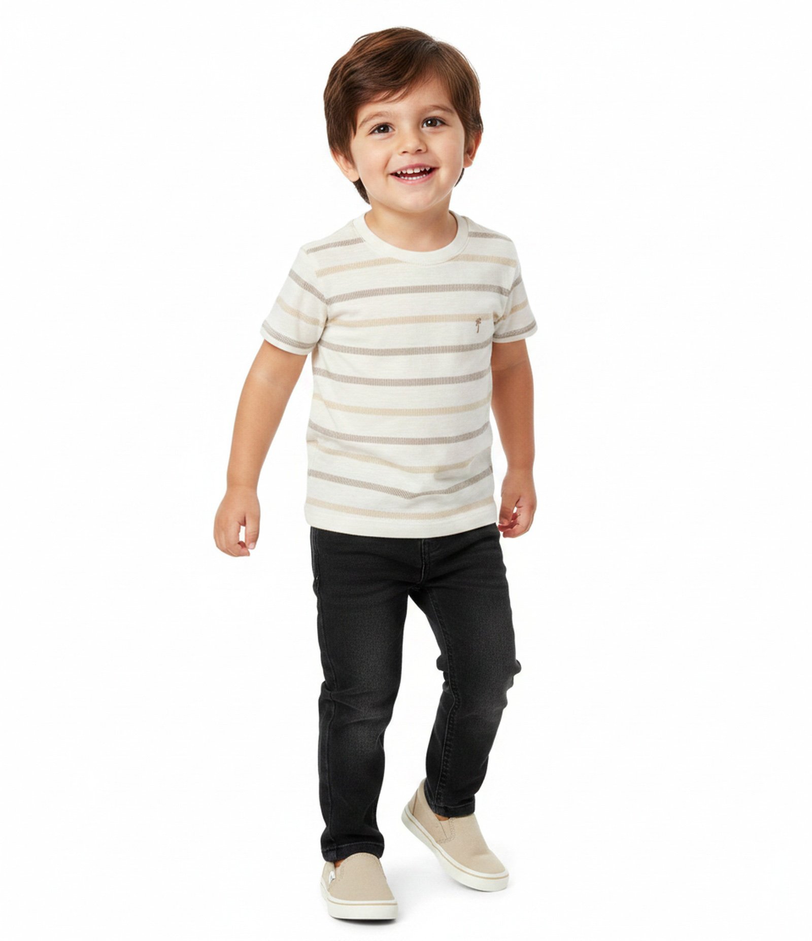 Camiseta Infantil em Algodão com Estampa Listrada – Tam 1 a 6 Anos Bege/Off White 1