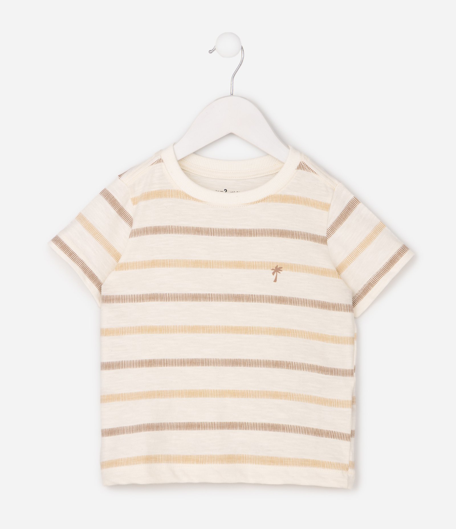 Camiseta Infantil em Algodão com Estampa Listrada – Tam 1 a 6 Anos Bege/Off White 2