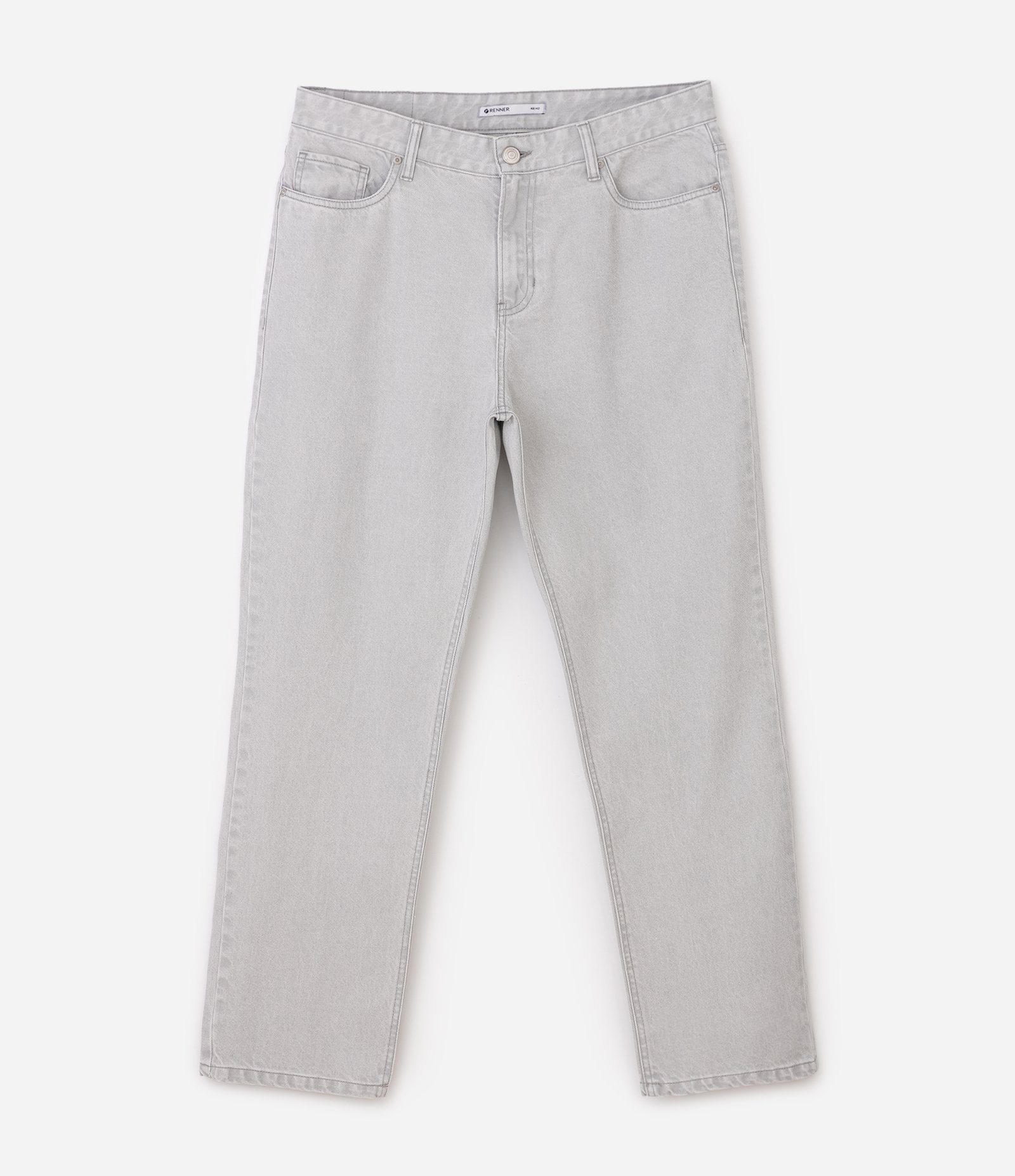 Calça em Sarja Reta com Lavagem Vintage Cinza 6