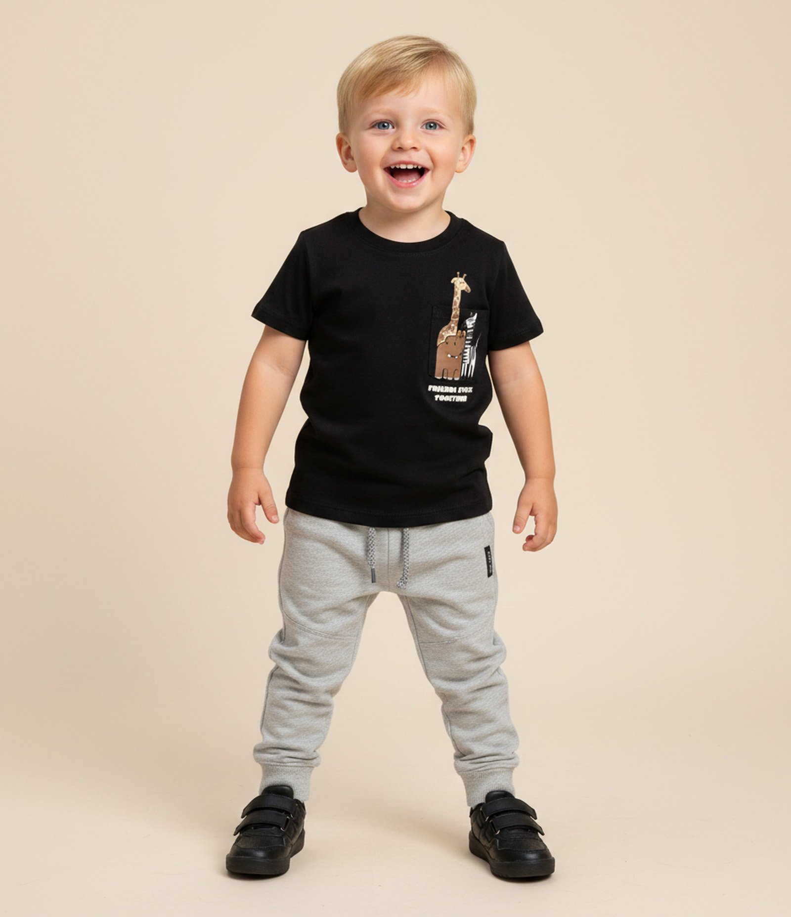 Camiseta Infantil com Bolsinho e Estampa Animais – Tam 1 a 6 Anos Preto 1