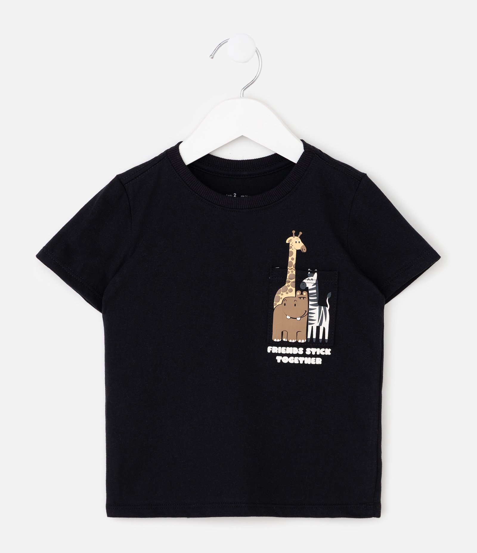 Camiseta Infantil com Bolsinho e Estampa Animais – Tam 1 a 6 Anos Preto 2