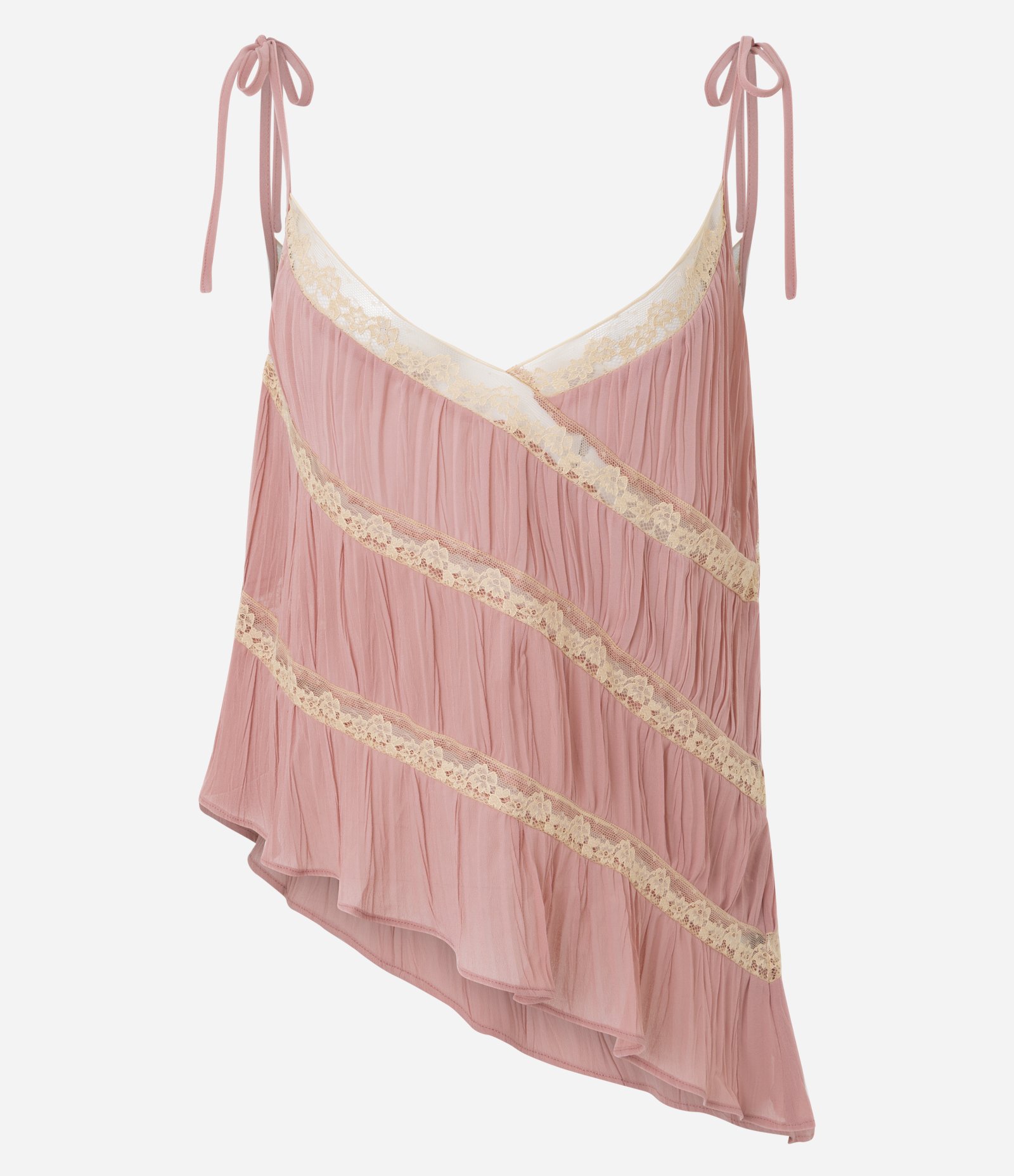 Blusa Assimétrica com Entremeio de Renda e Alças para Amarração Rosa 5