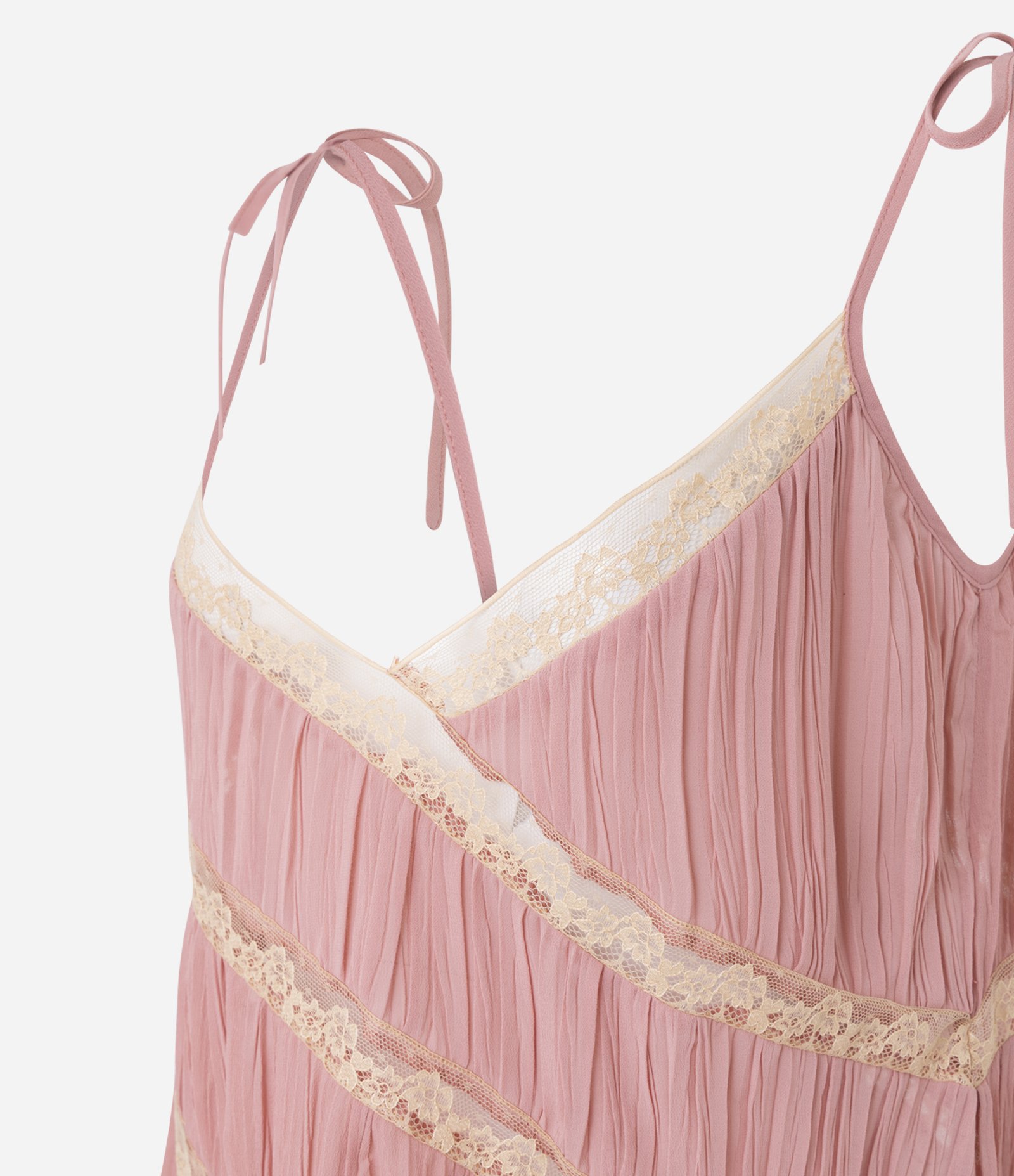 Blusa Assimétrica com Entremeio de Renda e Alças para Amarração Rosa 6