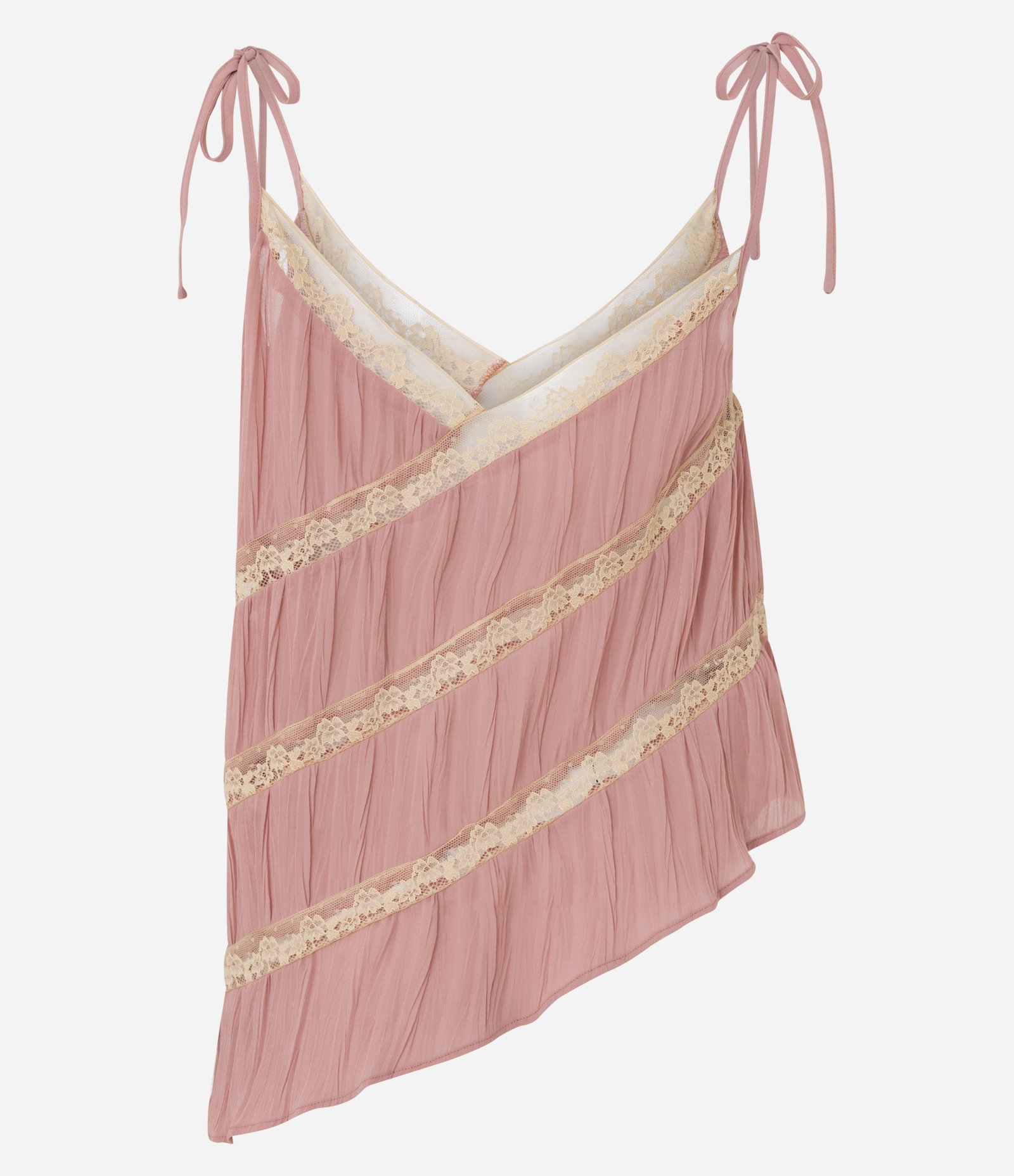 Blusa Assimétrica com Entremeio de Renda e Alças para Amarração Rosa 7