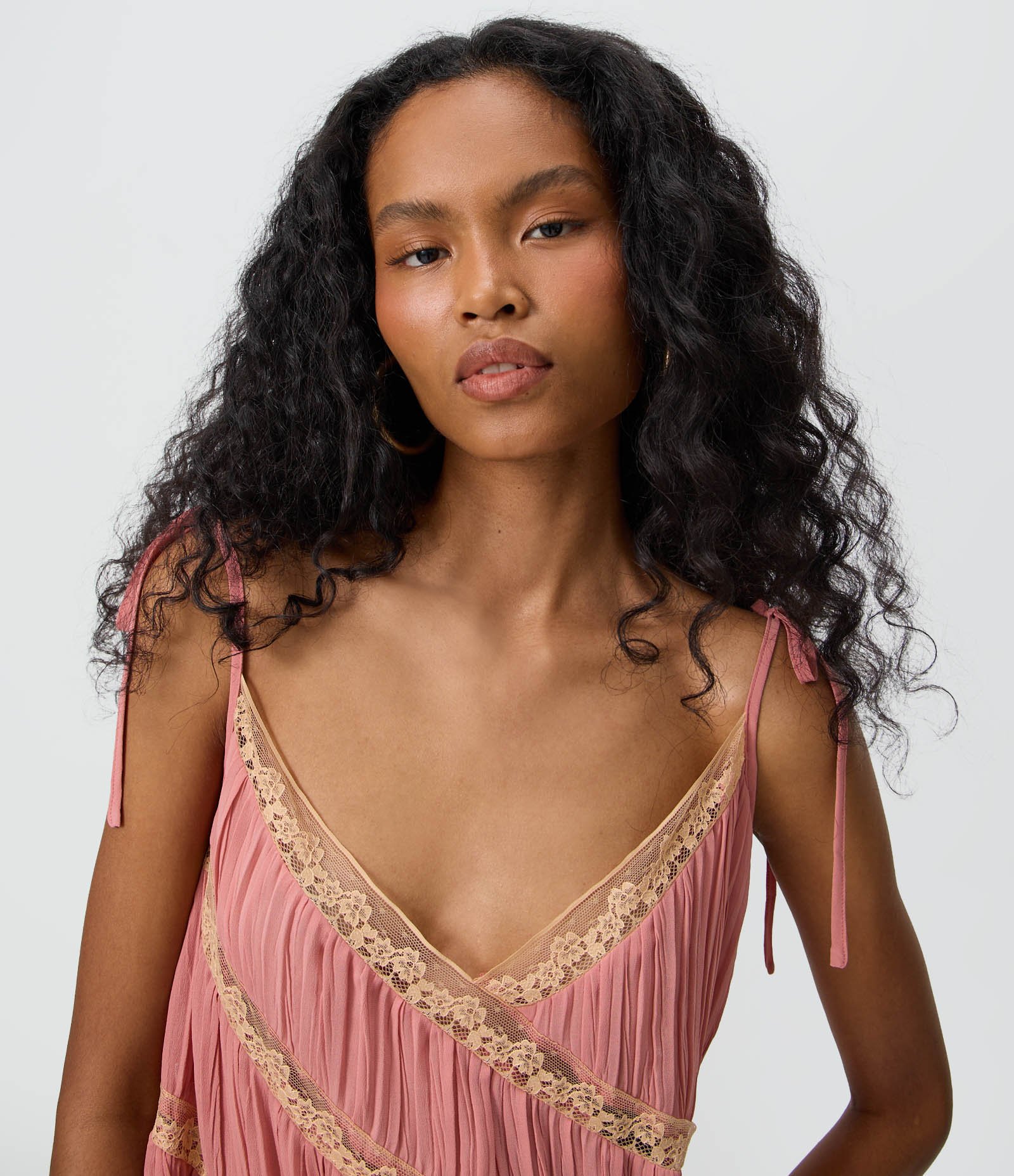 Blusa Assimétrica com Entremeio de Renda e Alças para Amarração Rosa 3