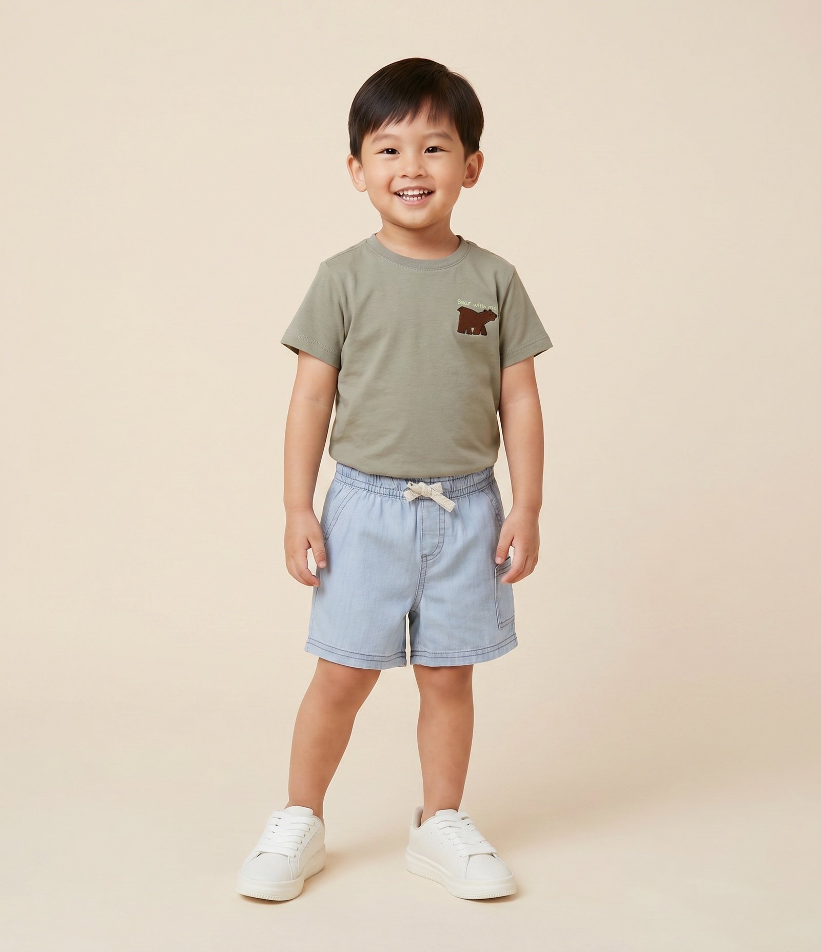 Camiseta Infantil com Bordado Urso Bear With Me – Tam 1 a 6 Anos Bege 1