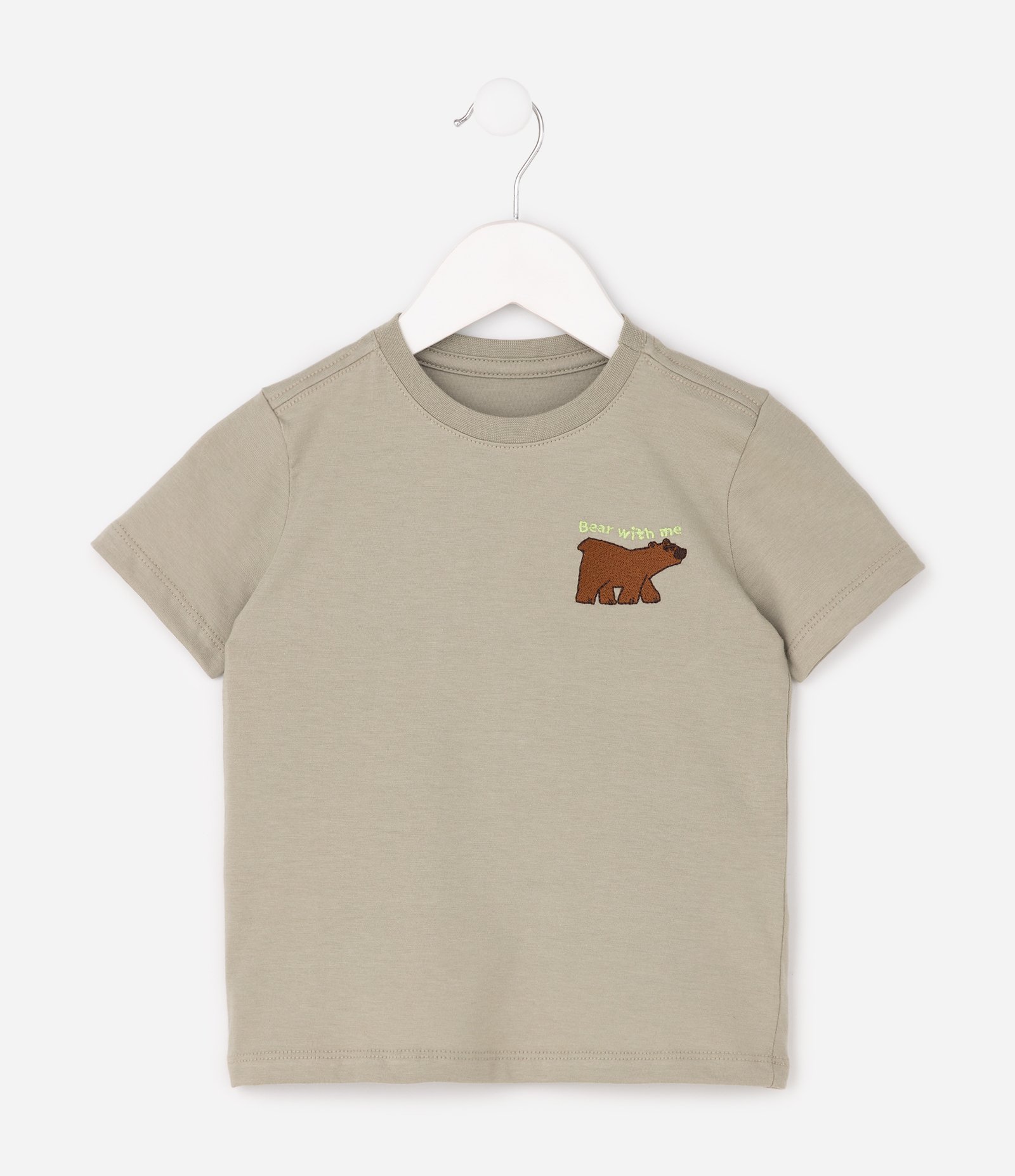 Camiseta Infantil com Bordado Urso Bear With Me – Tam 1 a 6 Anos Bege 2