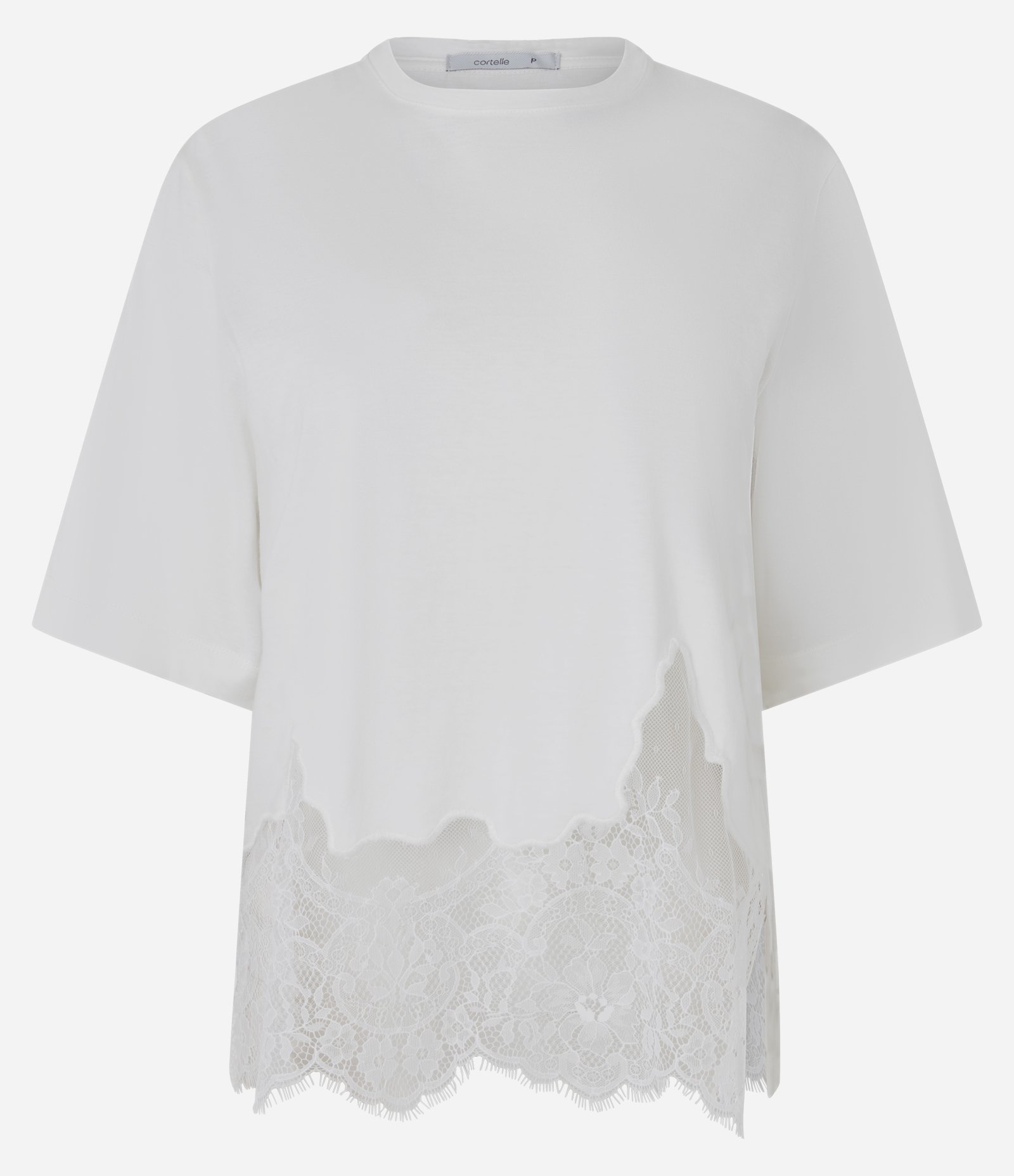 Camiseta Box em Algodão com Aplicação de Renda na Barra Branco 5