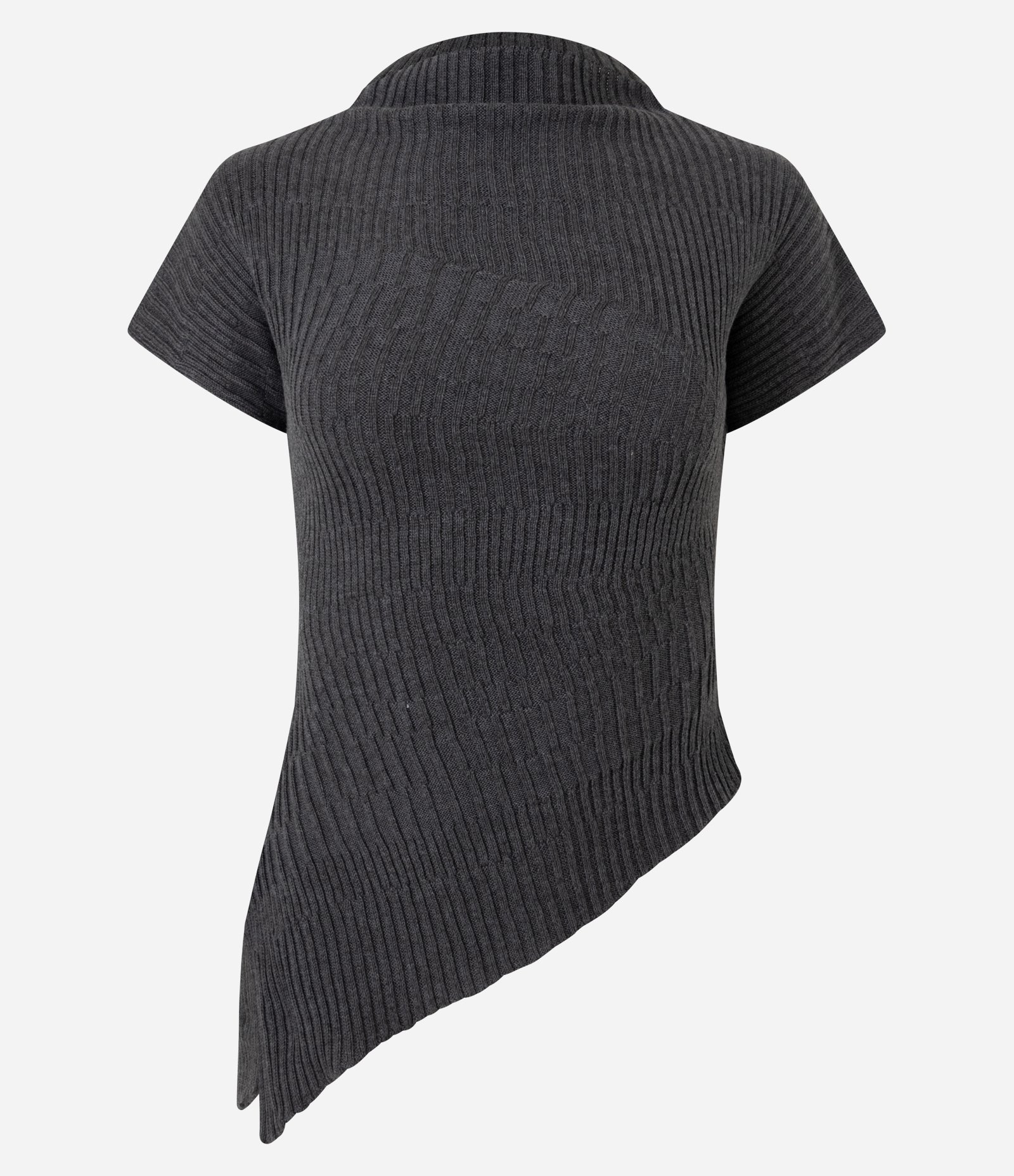 Blusa em Tricô com Gola Alta e Barra Assimétrica Cinza 6