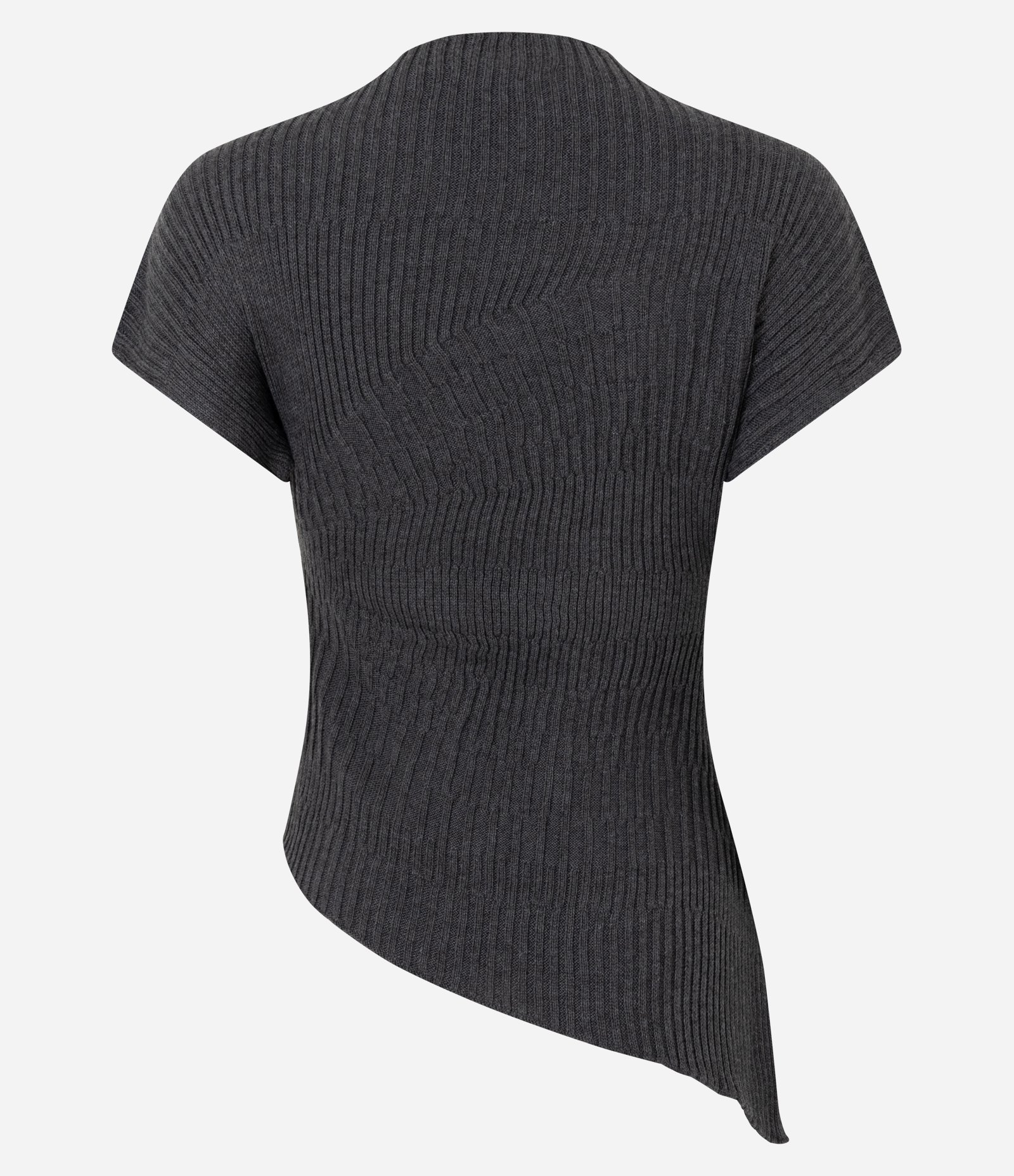 Blusa em Tricô com Gola Alta e Barra Assimétrica Cinza 8