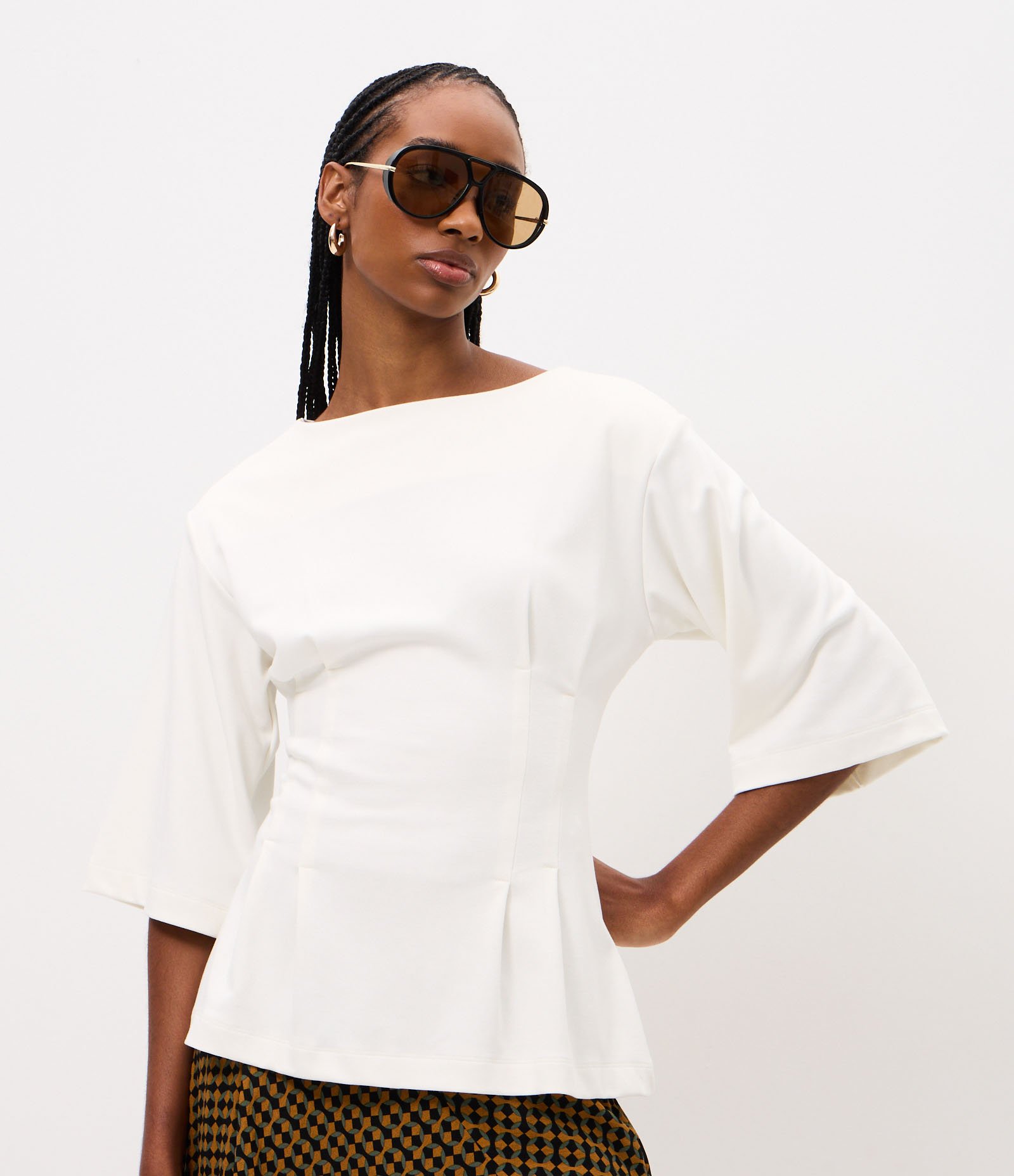 Blusa em Ponto Roma com Detalhe Corsetado Off White 1