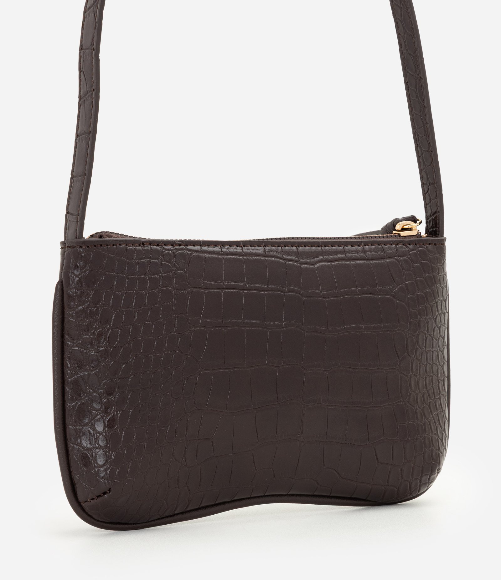Bolsa Transversal em PU com Textura Croco Marrom 3