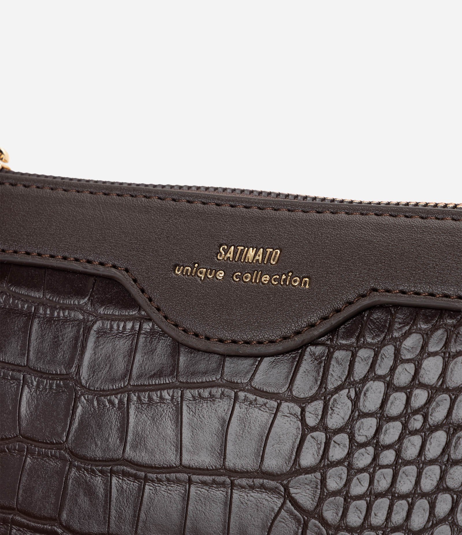Bolsa Transversal em PU com Textura Croco Marrom 5