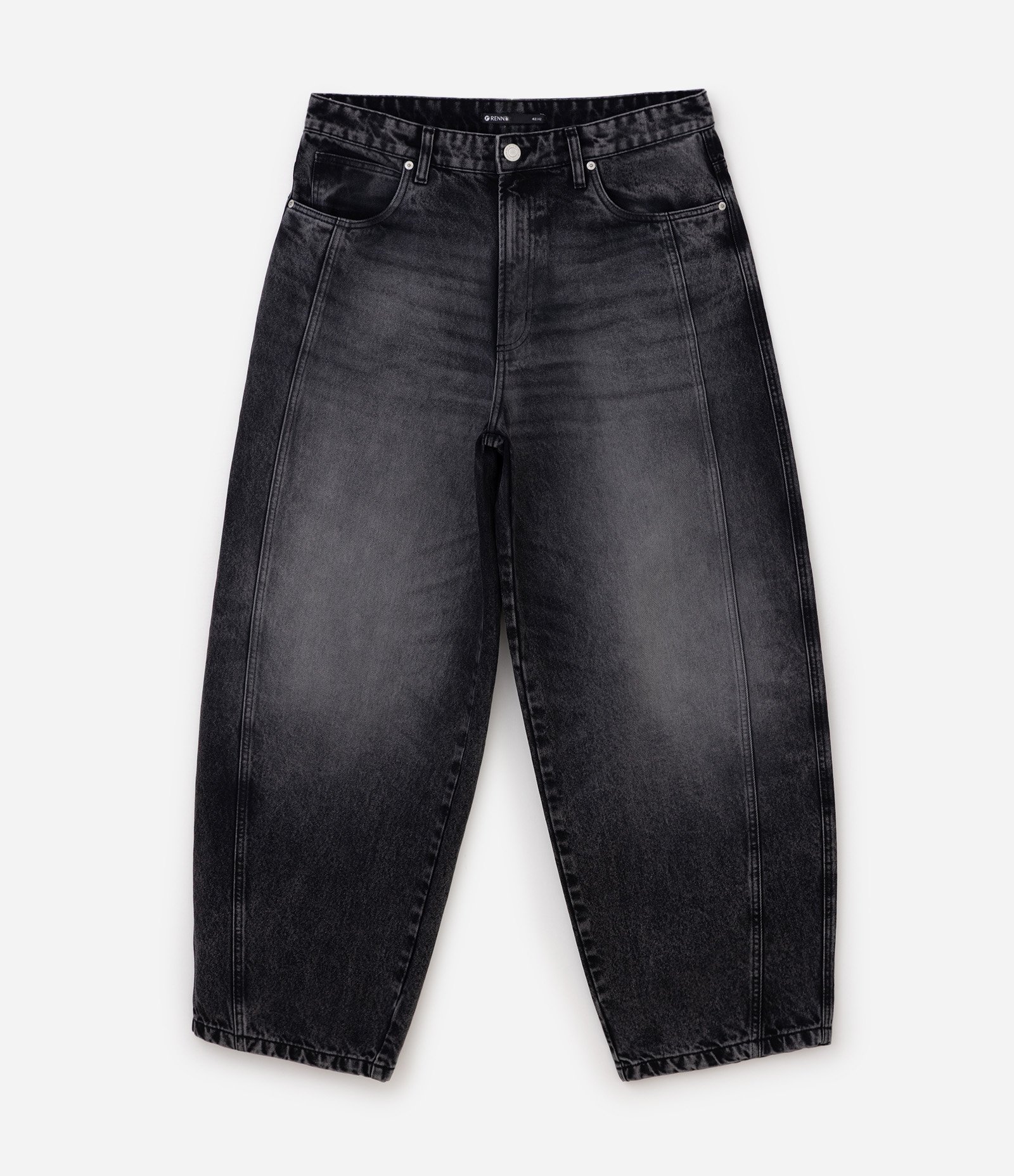 Calça Jeans Baggy Balloon com Recortes Estruturados Preto 1