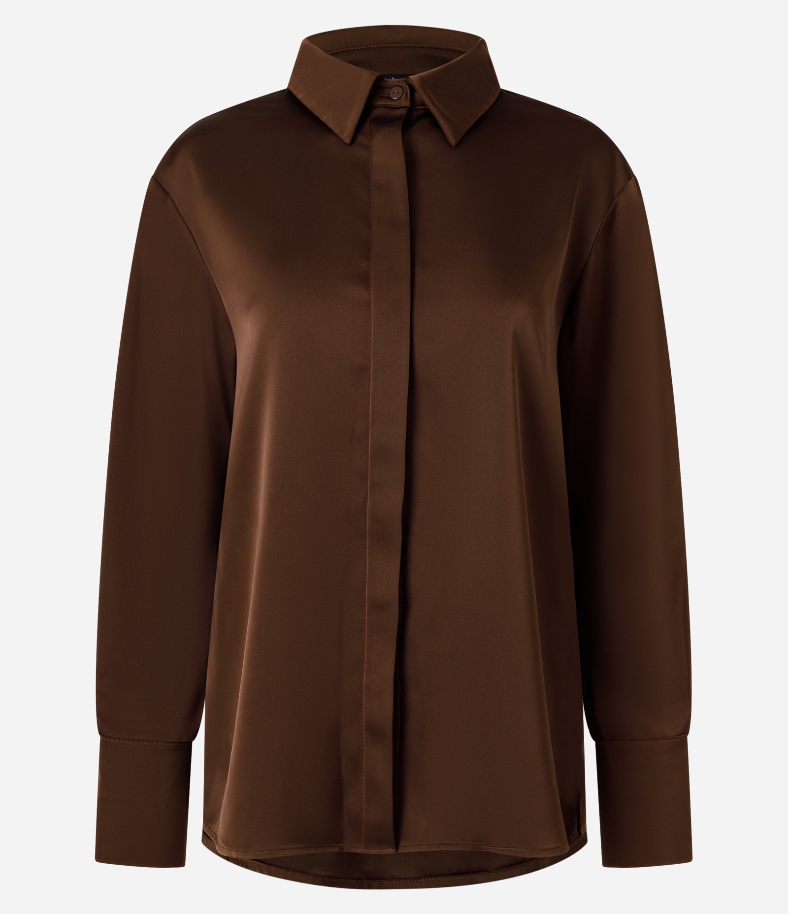 Camisa Acetinada com Gola Clássica Marrom 5