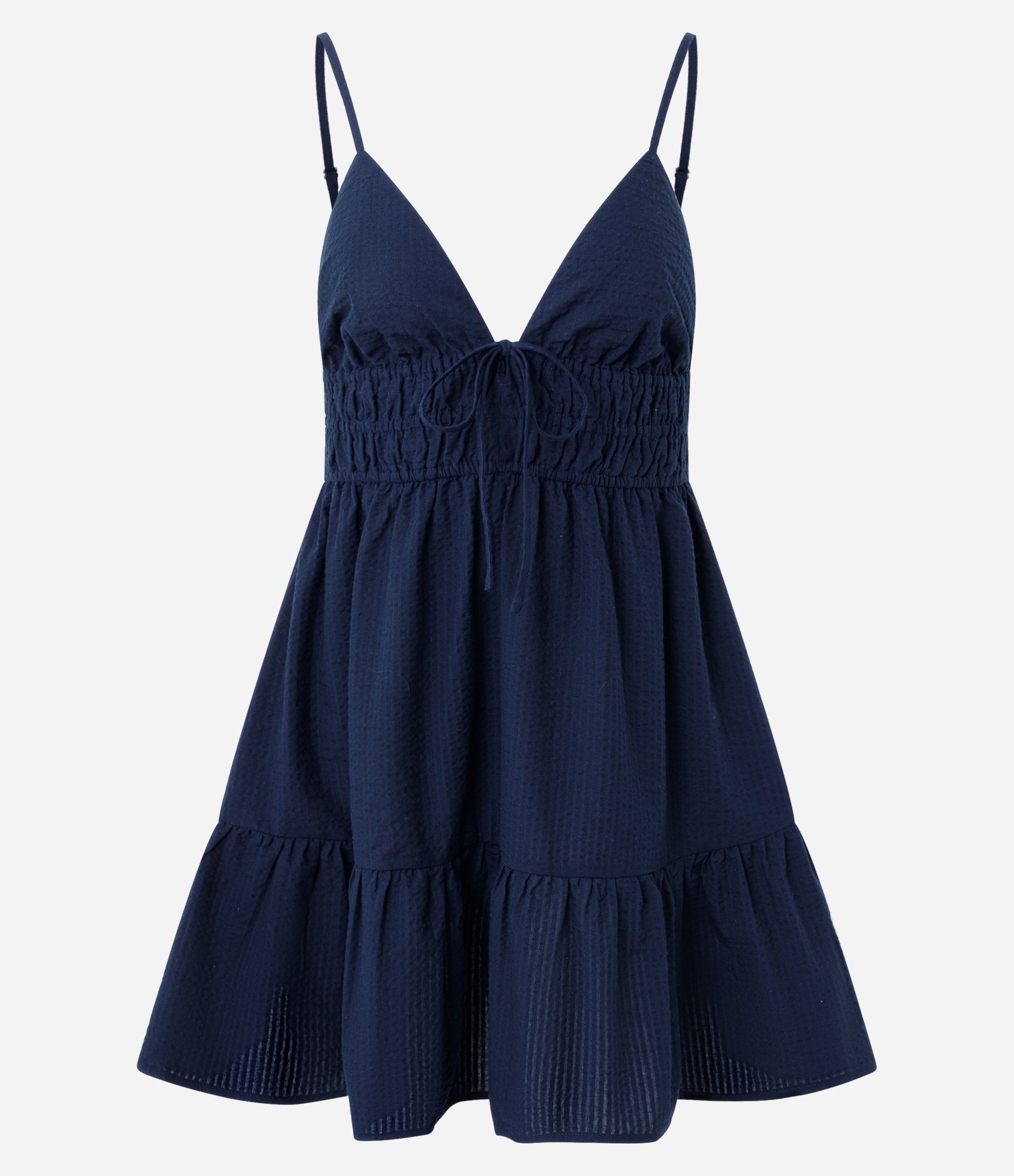 Vestido Curto em Viscose com Franzido e Alças Finas Azul 1