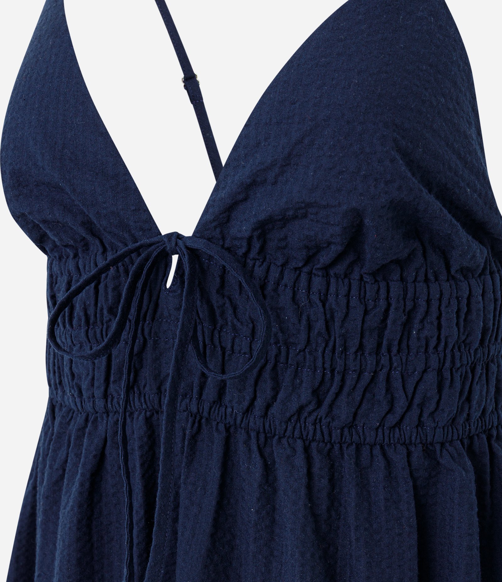 Vestido Curto em Viscose com Franzido e Alças Finas Azul 2