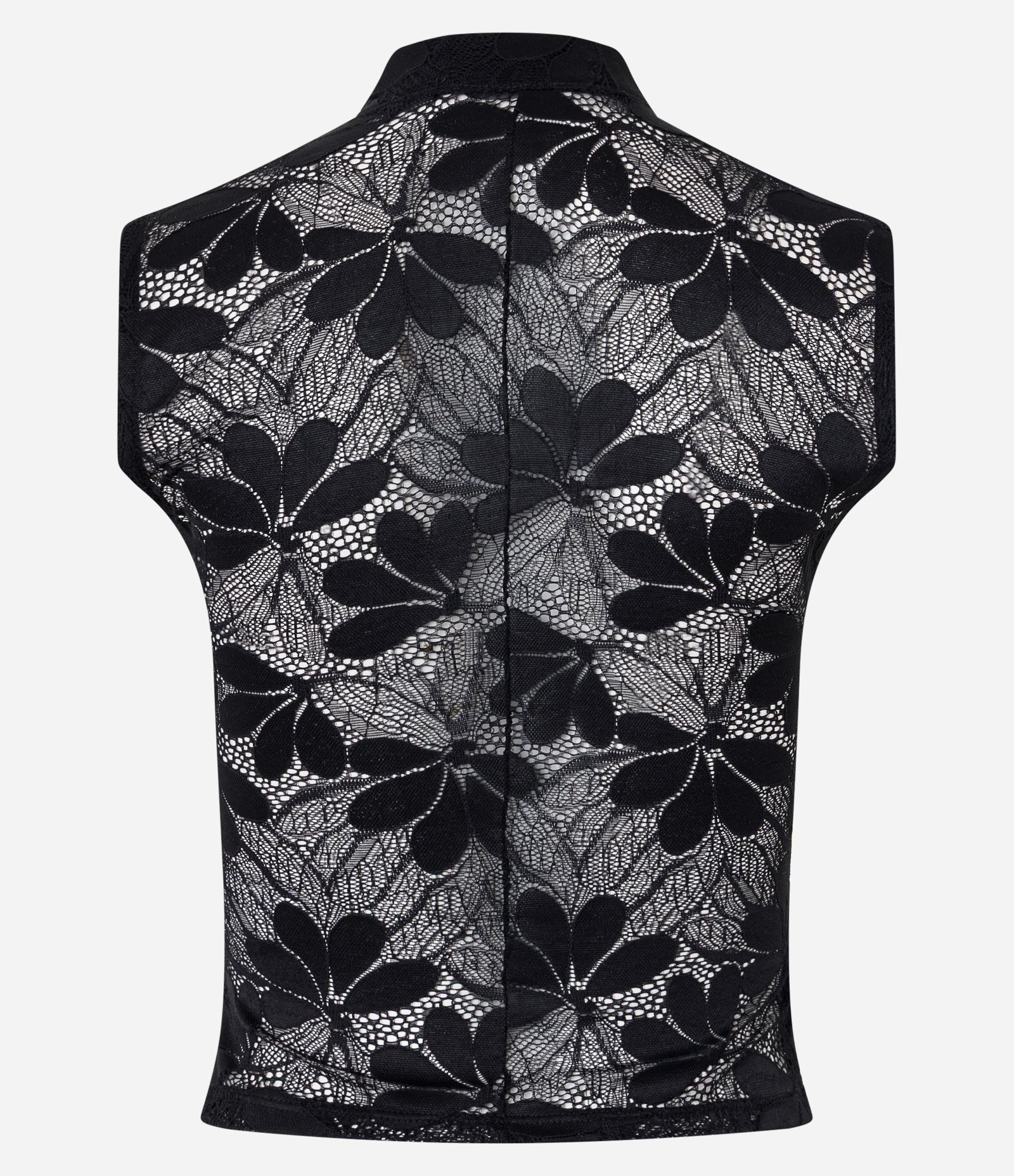 Blusa em Renda Texturizada com Fechamento em Nó Chines Preto 7