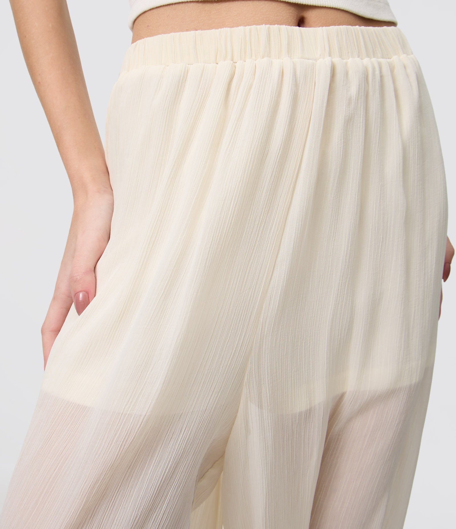 Calça Aladim em Chiffon Texturizado com Transparência Off White 3