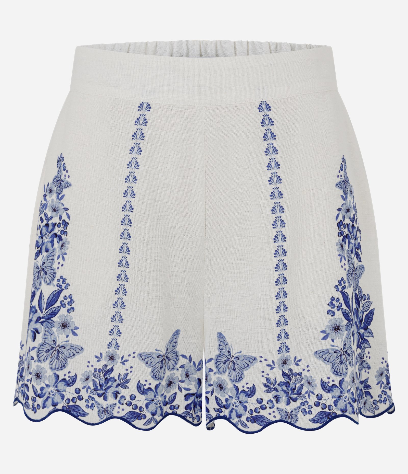 Short Estampado em Viscolinho com Barra Ondulada Branco 5