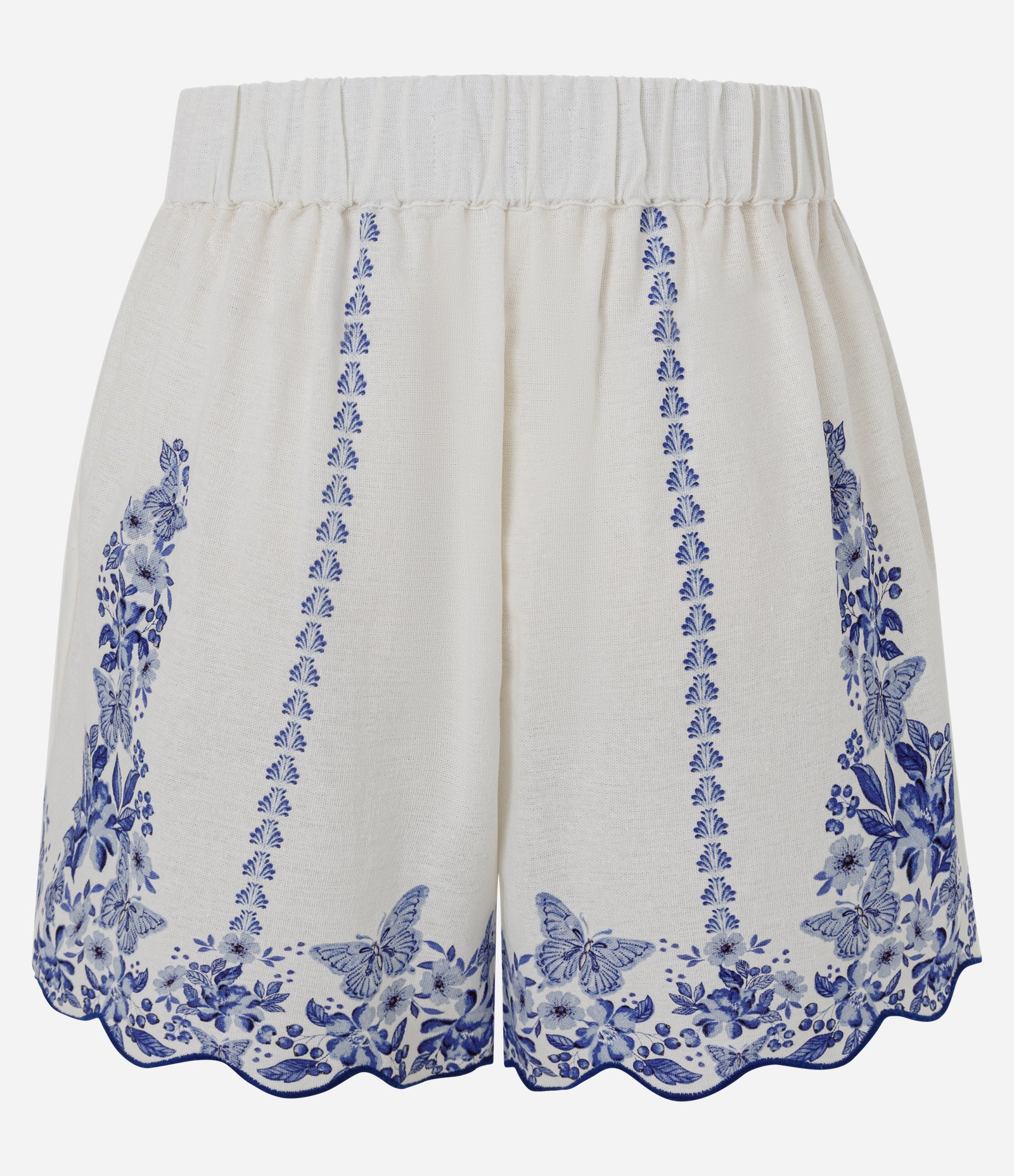 Short Estampado em Viscolinho com Barra Ondulada Branco 7