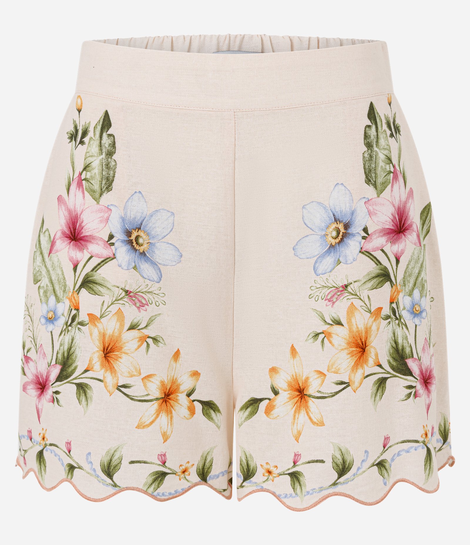Short Floral em Viscolinho com Barra Ondulada Rosa Claro 5