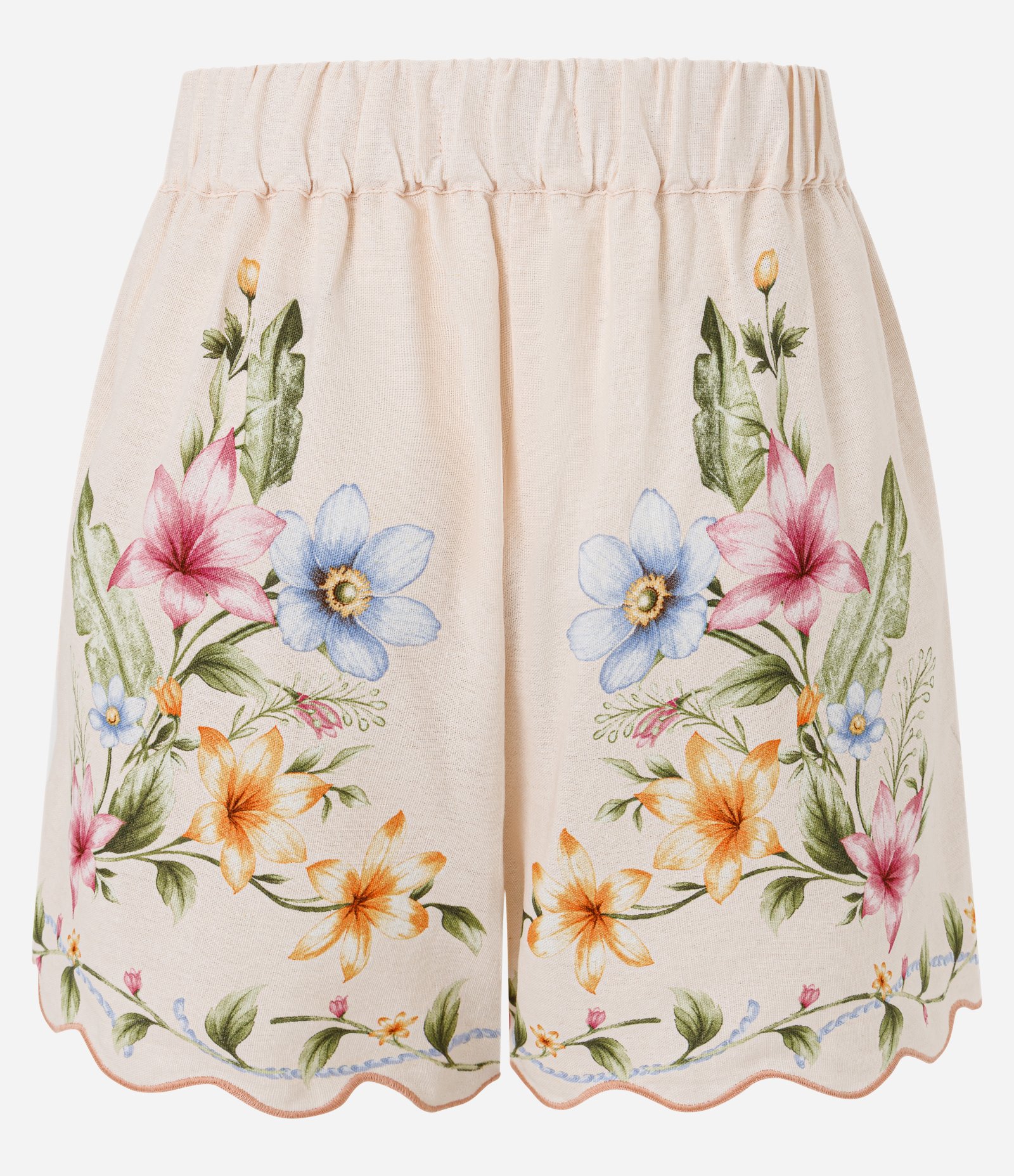 Short Floral em Viscolinho com Barra Ondulada Rosa Claro 7