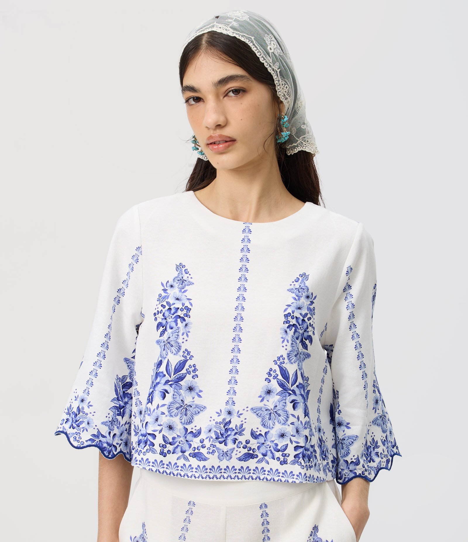 Blusa em Viscolinho com Manga Ampla e Barra Ondulada Branco 3
