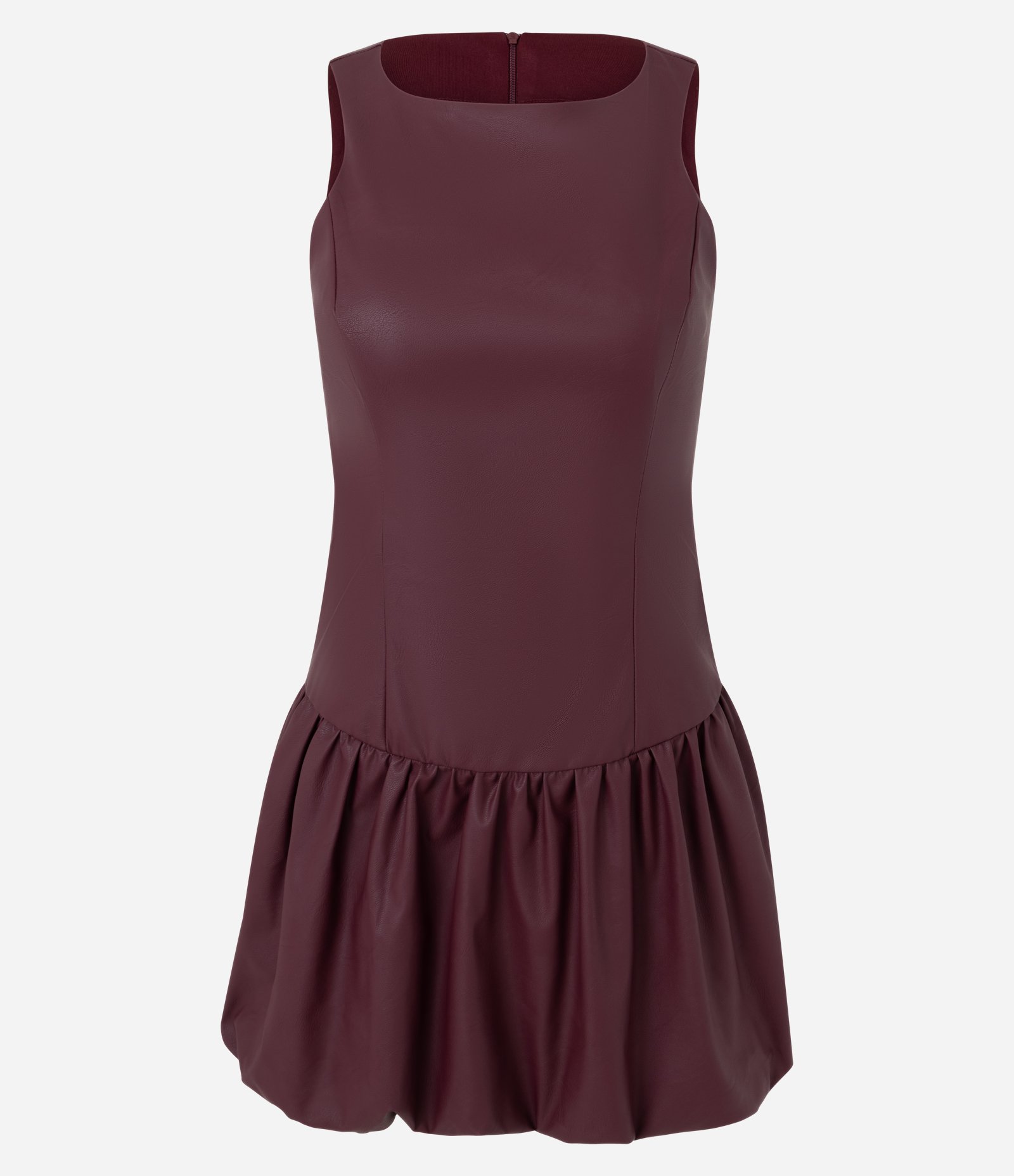 Vestido Balonê Curto em PU com Decote Halter Bordô 1