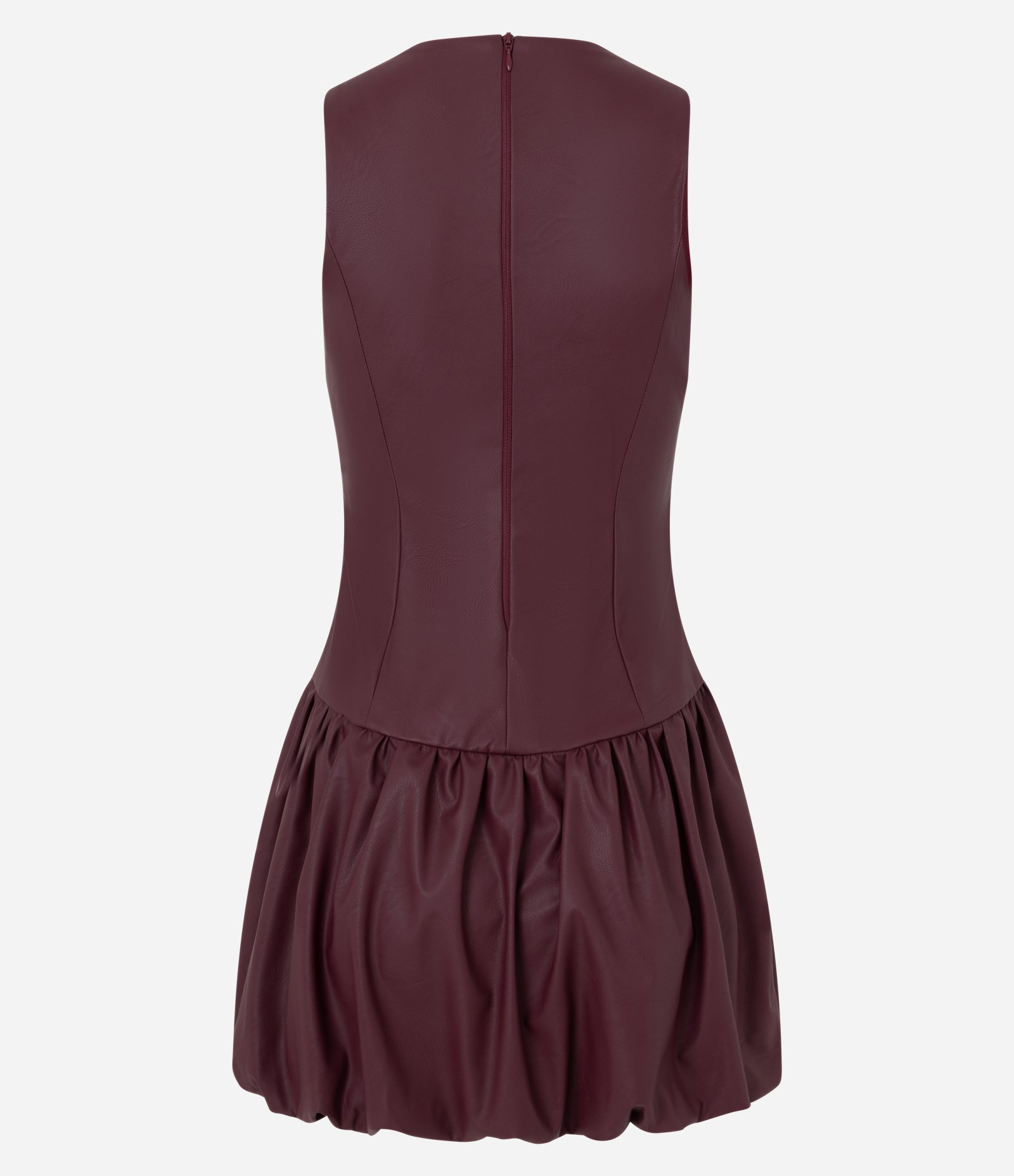 Vestido Balonê Curto em PU com Decote Halter Bordô 2