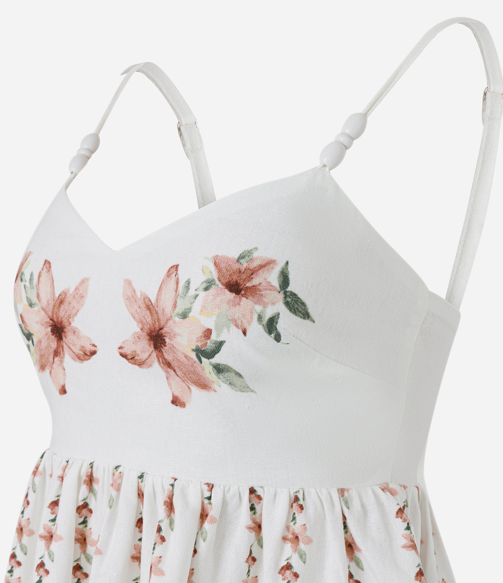 Blusa Cropped Peplum em Viscolinho Floral com Alças Finas Branco 6