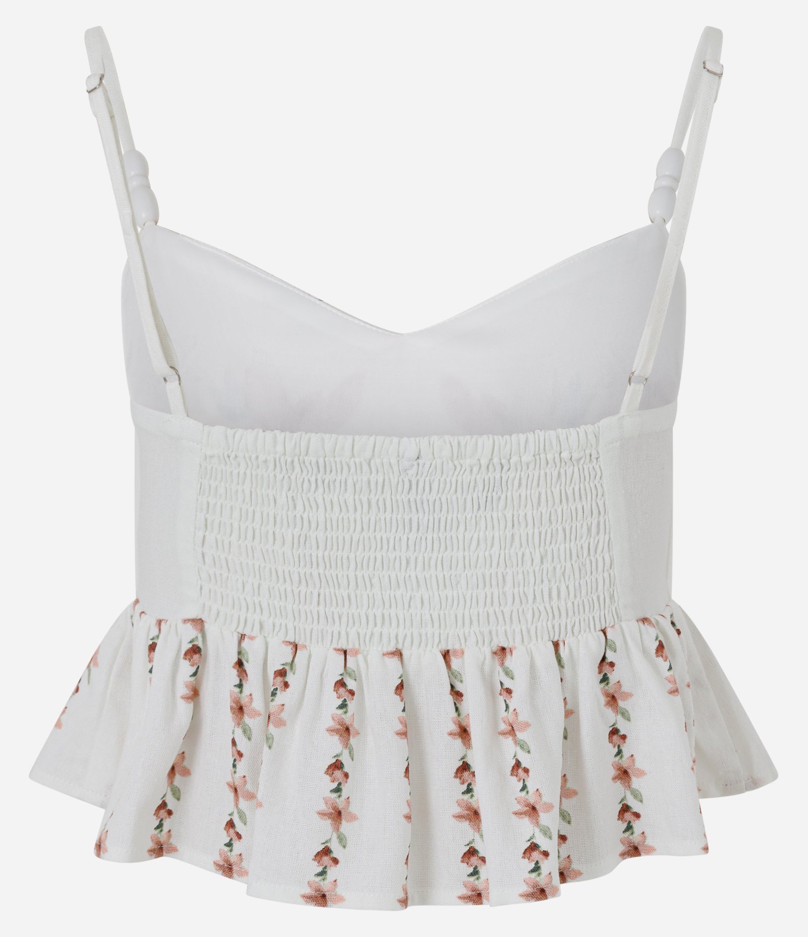 Blusa Cropped Peplum em Viscolinho Floral com Alças Finas Branco 7