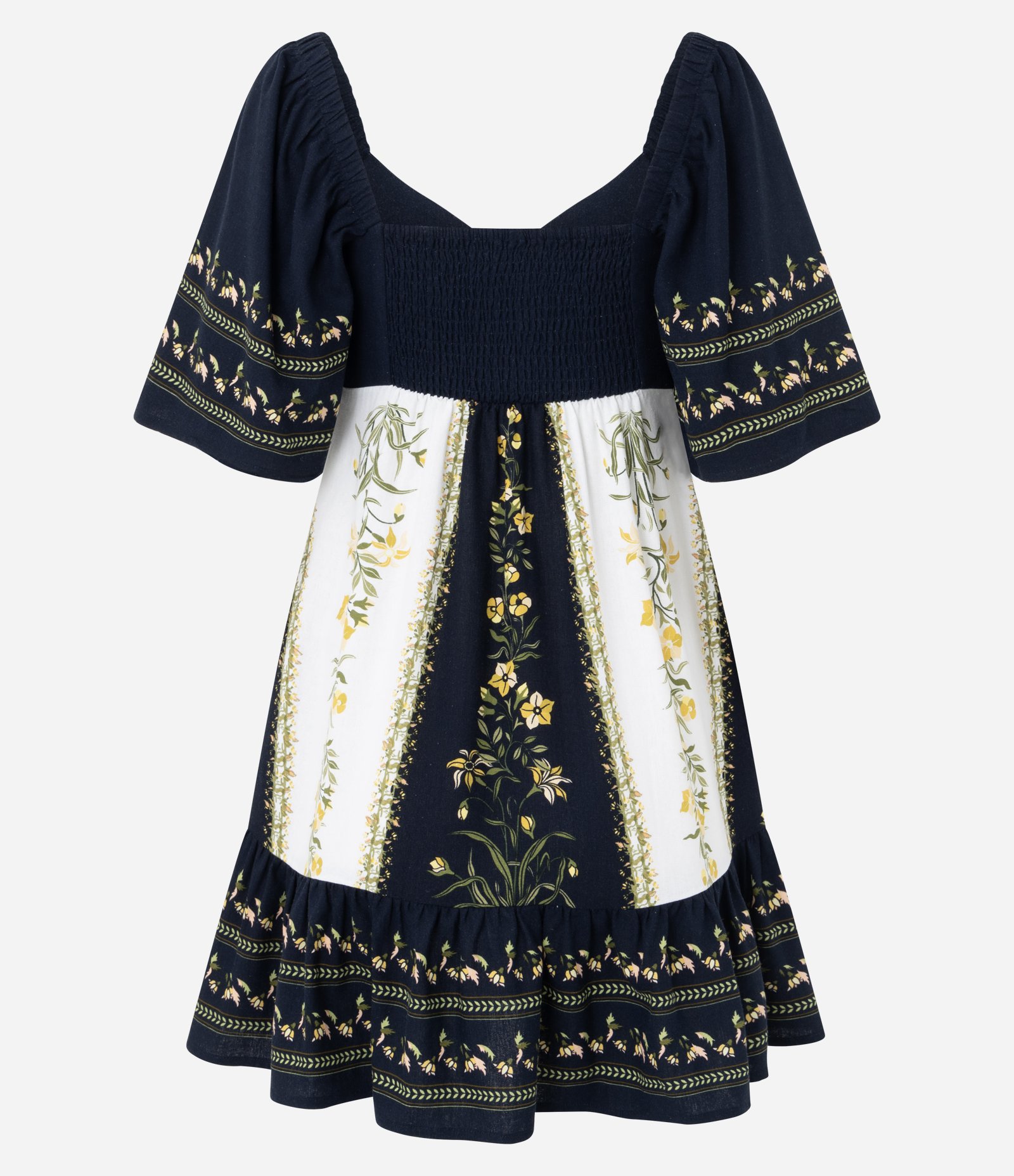 Vestido Evasê com Estampa Floral e Detalhes Constrastantes Azul Escuro 2