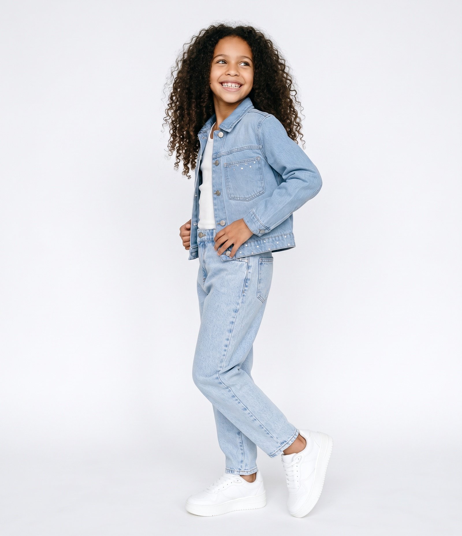 Calça Jeans Balloon Infantil em Algodão com Passantes - Tam 5 a 16 Anos Azul Claro 2