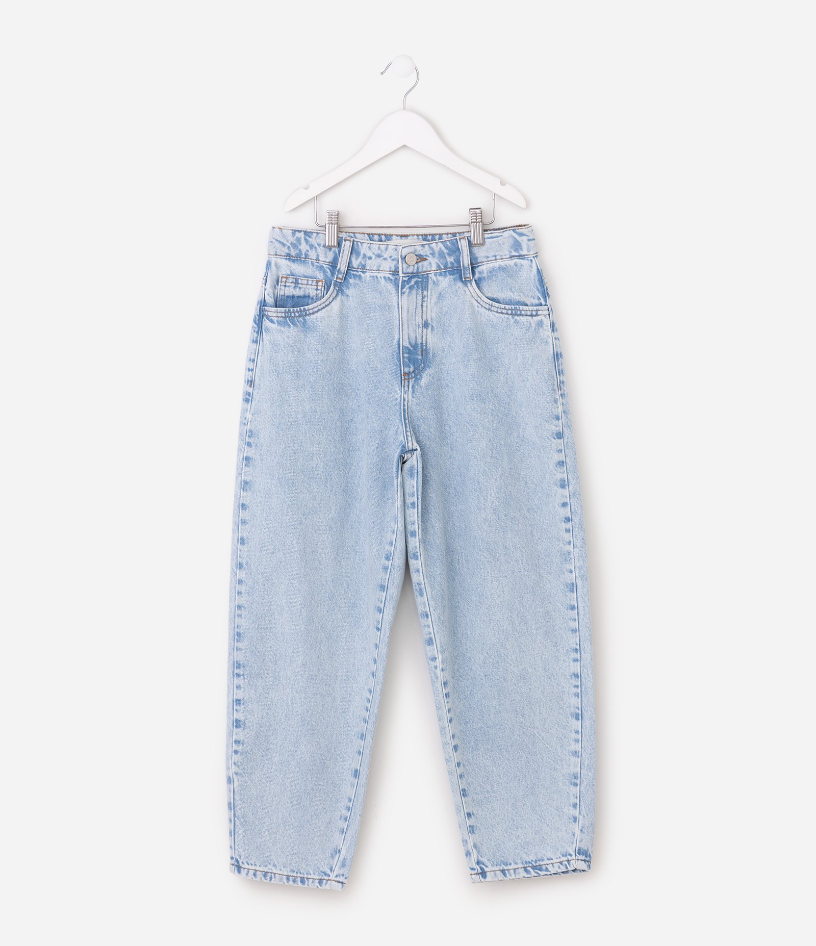 Calça Jeans Balloon Infantil em Algodão com Passantes - Tam 5 a 16 Anos Azul Claro 4