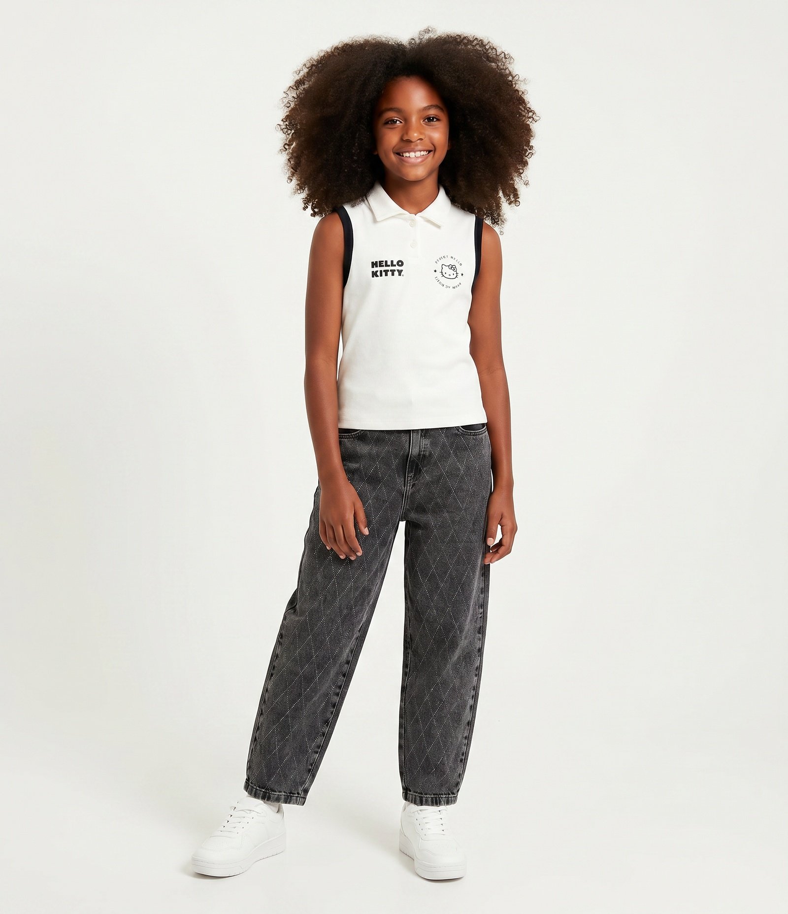 Calça Balloon Jeans com Aplicação Geométrica – Tam 5 a 16 Anos Cinza Escuro 1