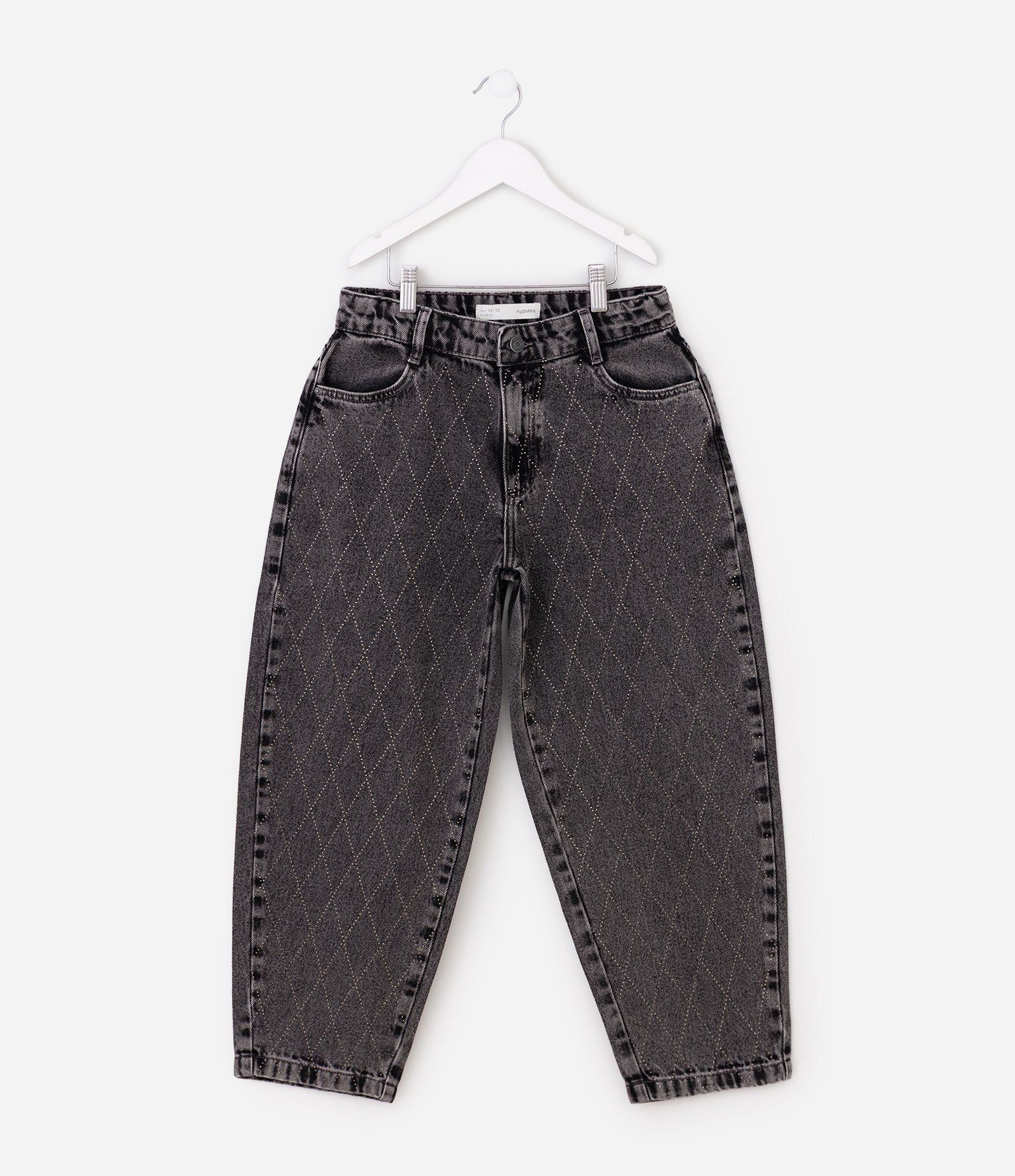 Calça Balloon Jeans com Aplicação Geométrica – Tam 5 a 16 Anos Cinza Escuro 2