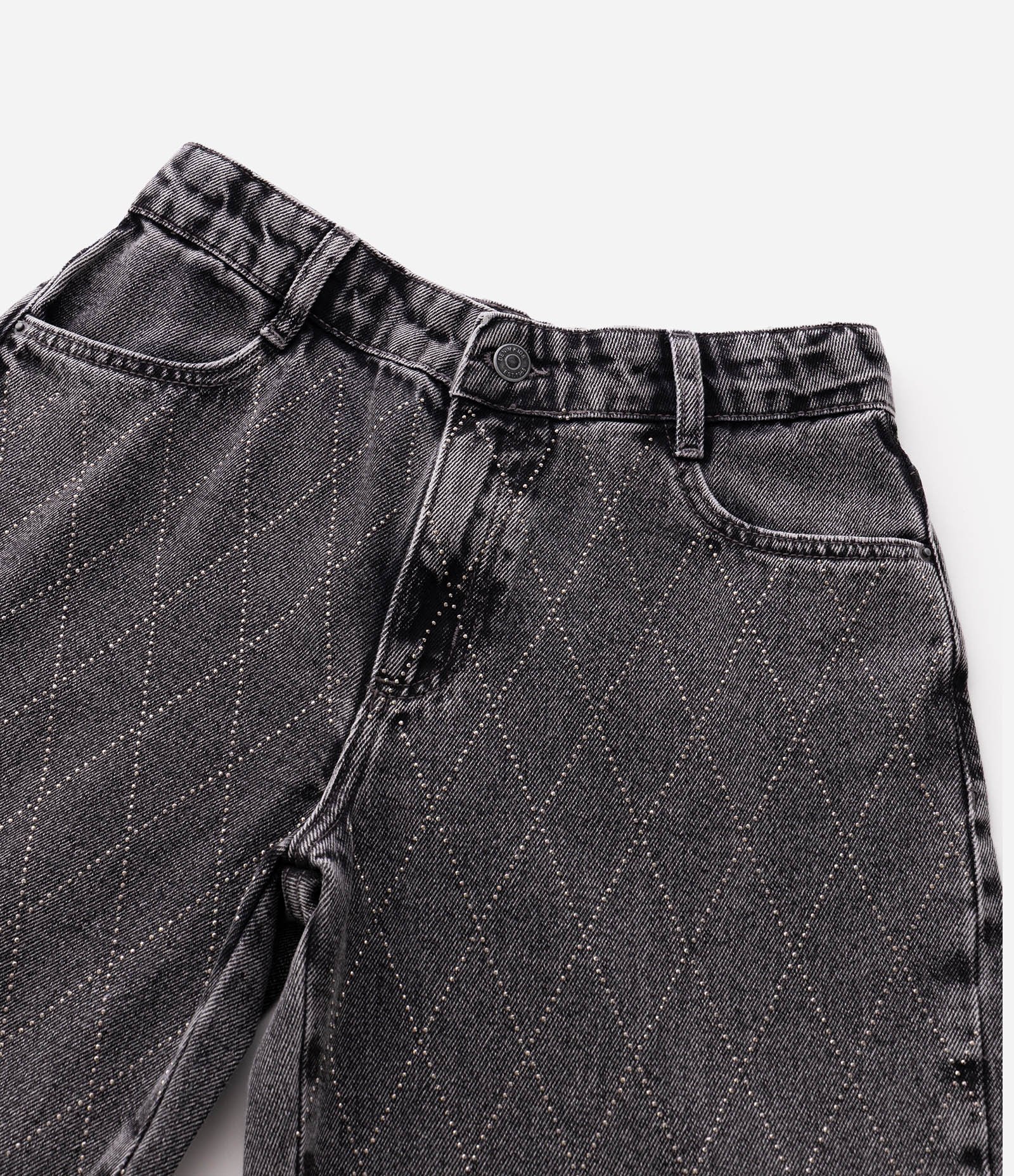 Calça Balloon Jeans com Aplicação Geométrica – Tam 5 a 16 Anos Cinza Escuro 5