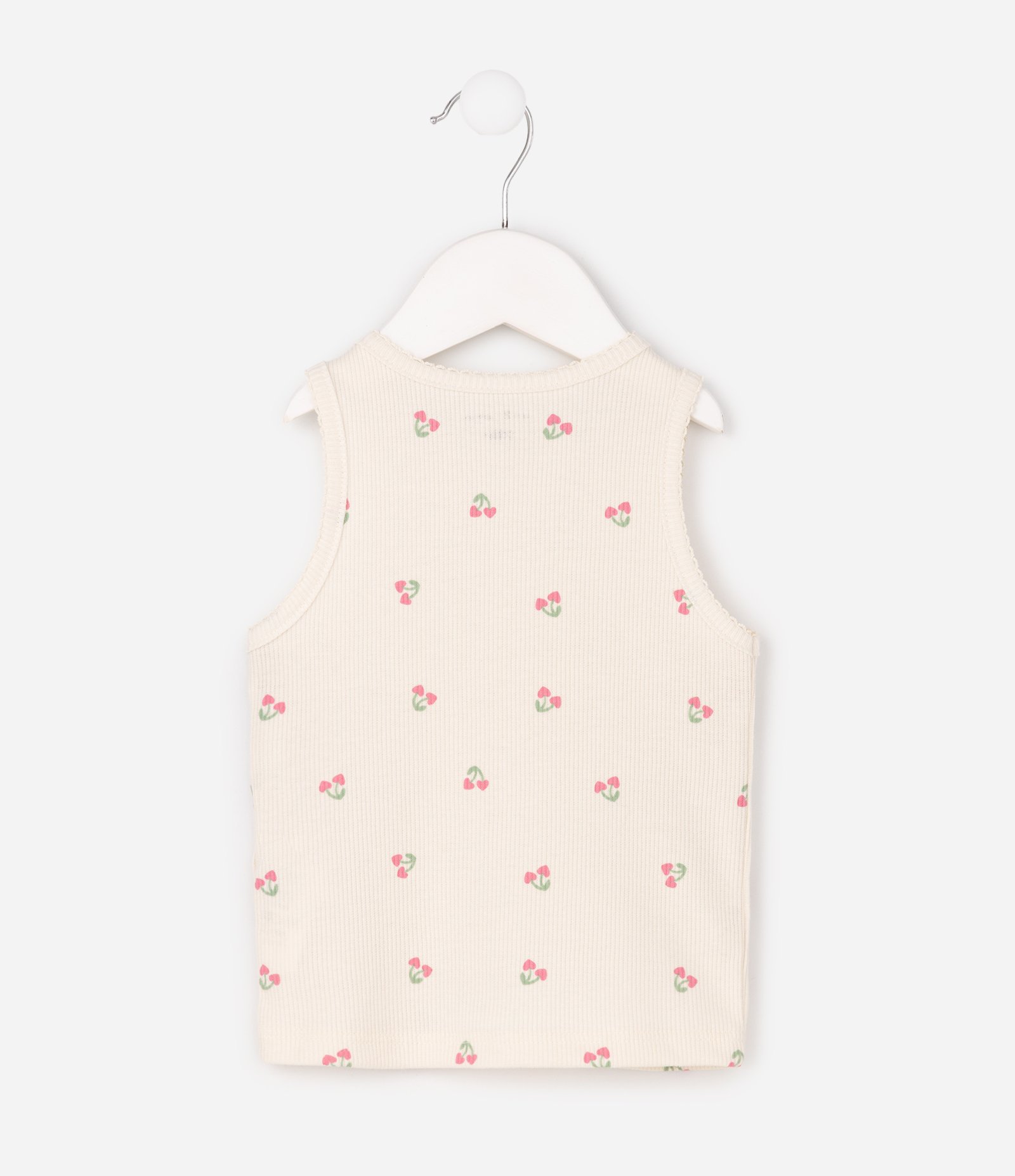 Regata Infantil em Ribana com Estampa Fullprint Cerejinhas – Tam 1 a 6 Anos Off White 3
