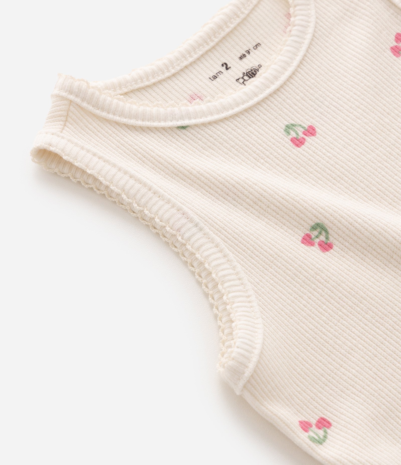 Regata Infantil em Ribana com Estampa Fullprint Cerejinhas – Tam 1 a 6 Anos Off White 5