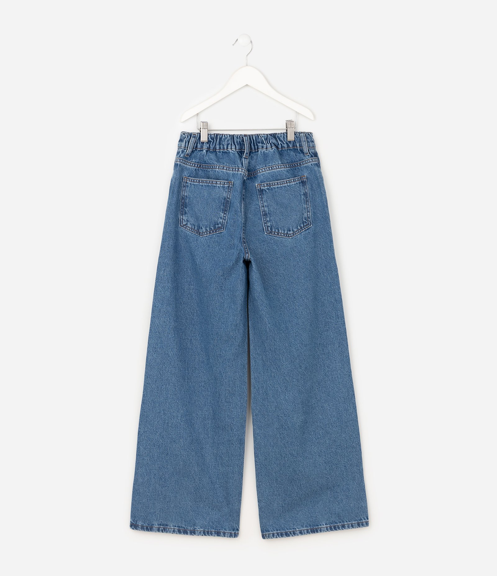 Calça Wide Infantil em Jeans com Aplicação Geométrica - Tam 5 a 16 Anos Azul Médio 7