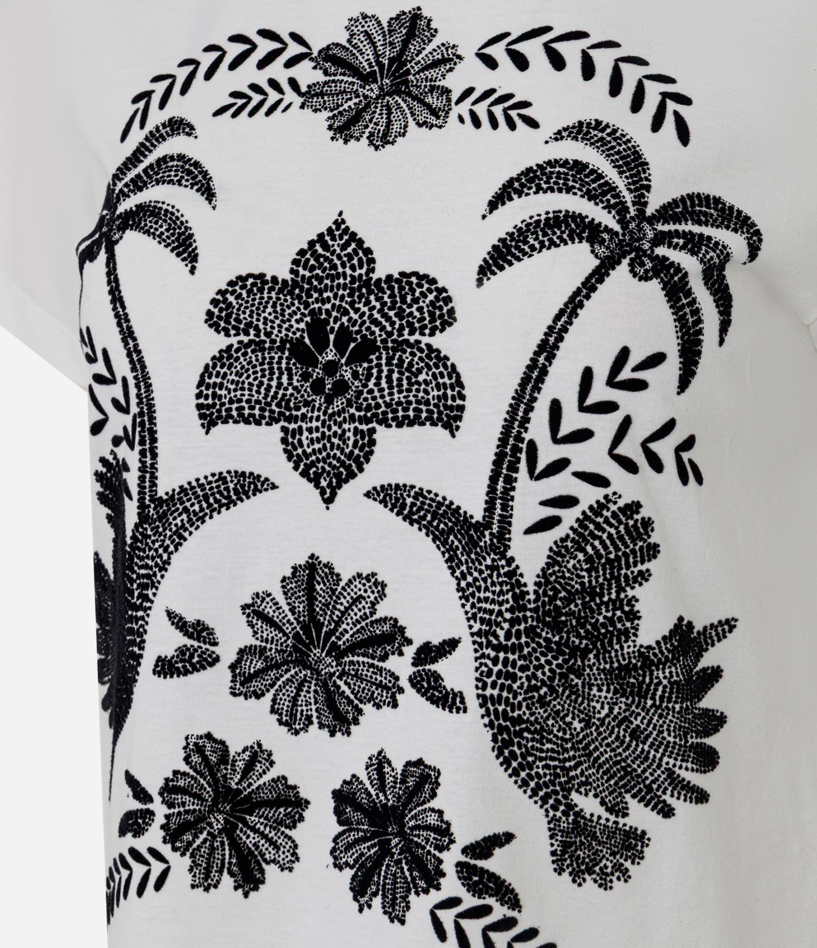 Camiseta Manga Curta em Algodão com Estampa Flocada Floral Branco 2