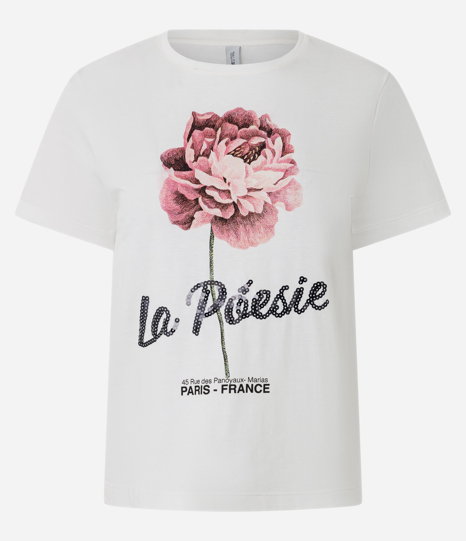 Camiseta em Algodão com Estampa Floral Bordada e Lettering La Poesie Off White 5