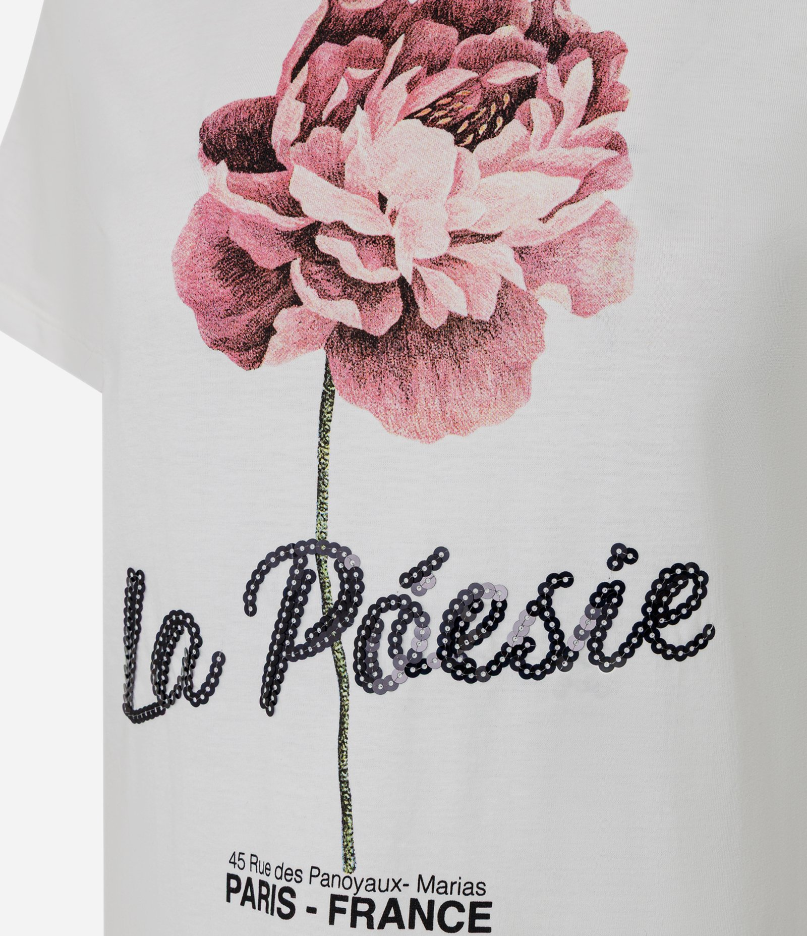Camiseta em Algodão com Estampa Floral Bordada e Lettering La Poesie Off White 6