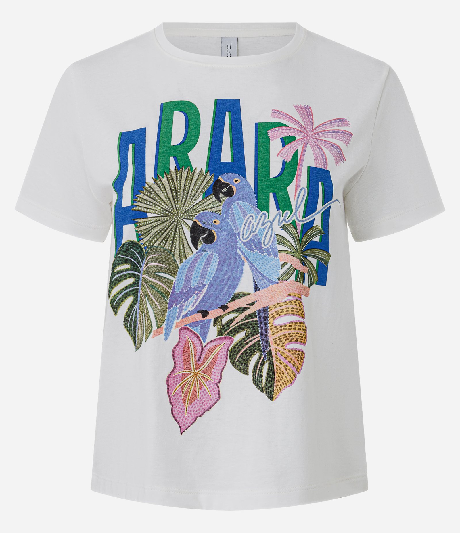 Camiseta em Algodão com Estampa Arara e Lettering Branco 1