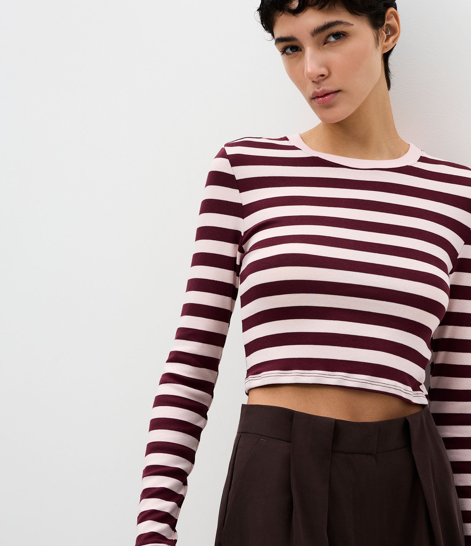 Blusa Cropped em Ribana com Listras Rosa 3