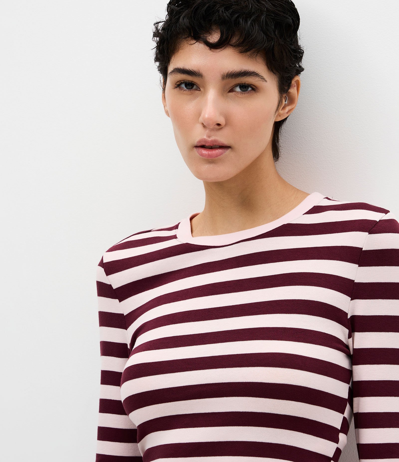 Blusa Cropped em Ribana com Listras Rosa 4