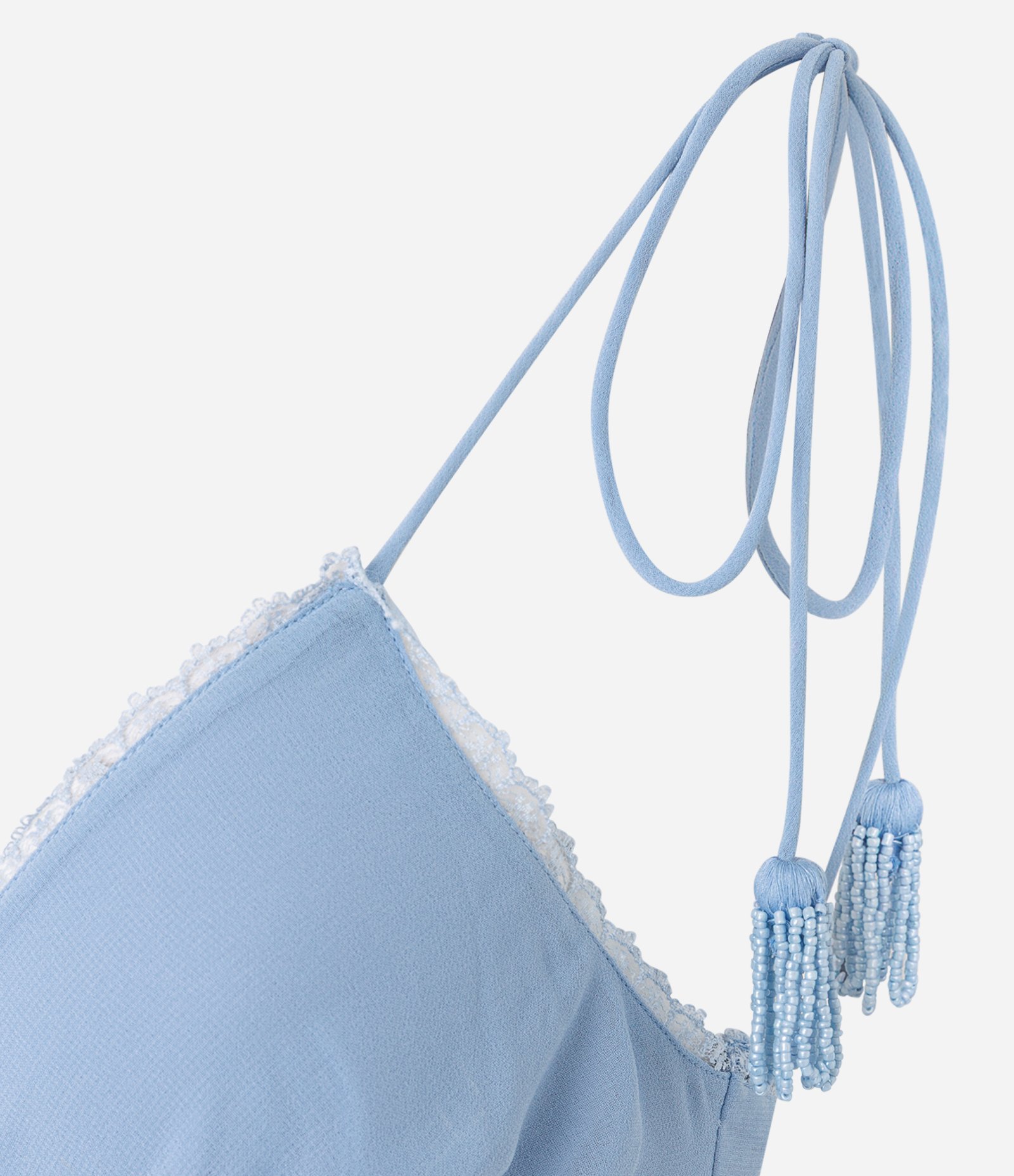 Vestido Longo em Chiffon com Renda e Alças para Amarração Azul 3
