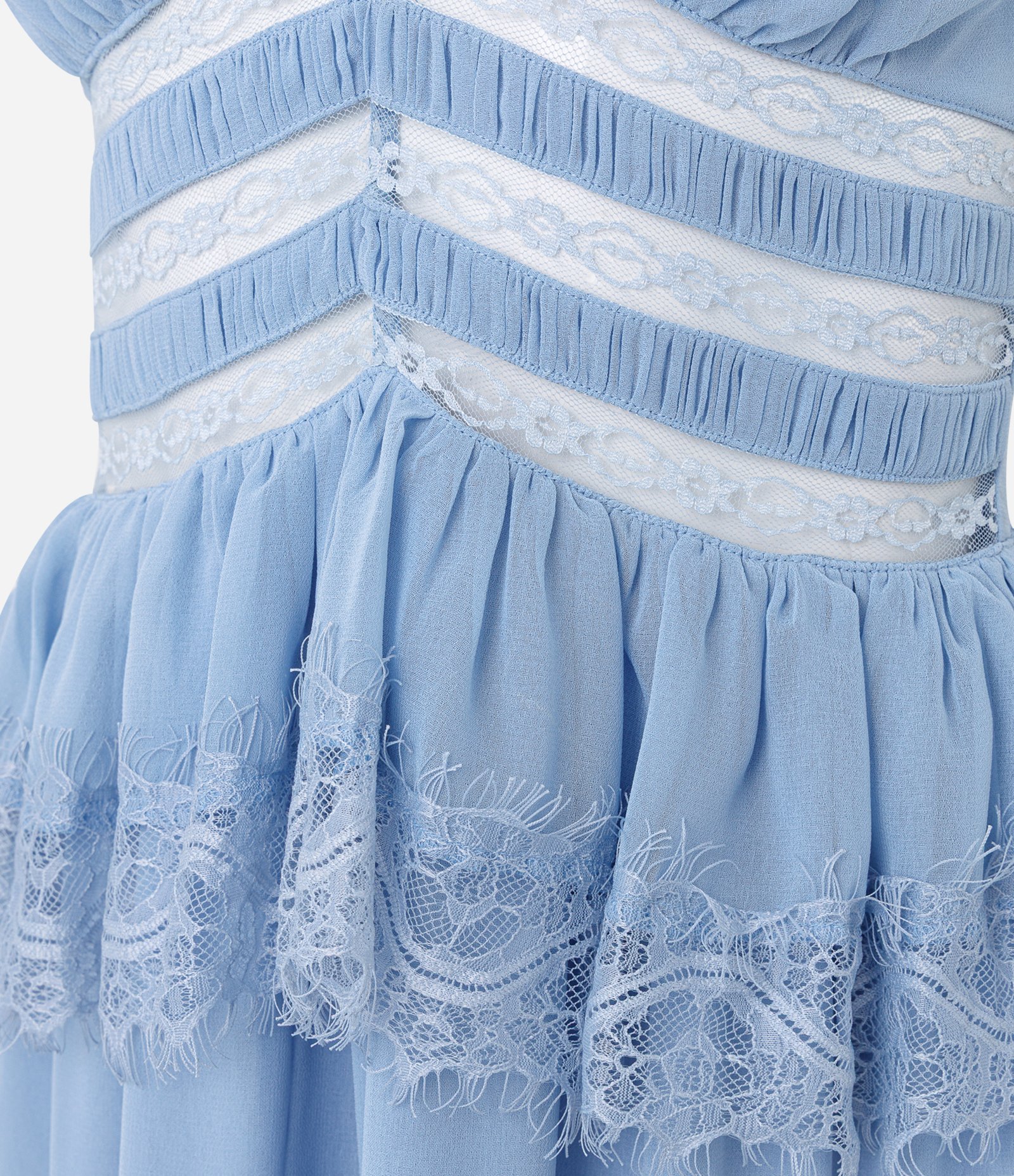 Vestido Longo em Chiffon com Renda e Alças para Amarração Azul 4