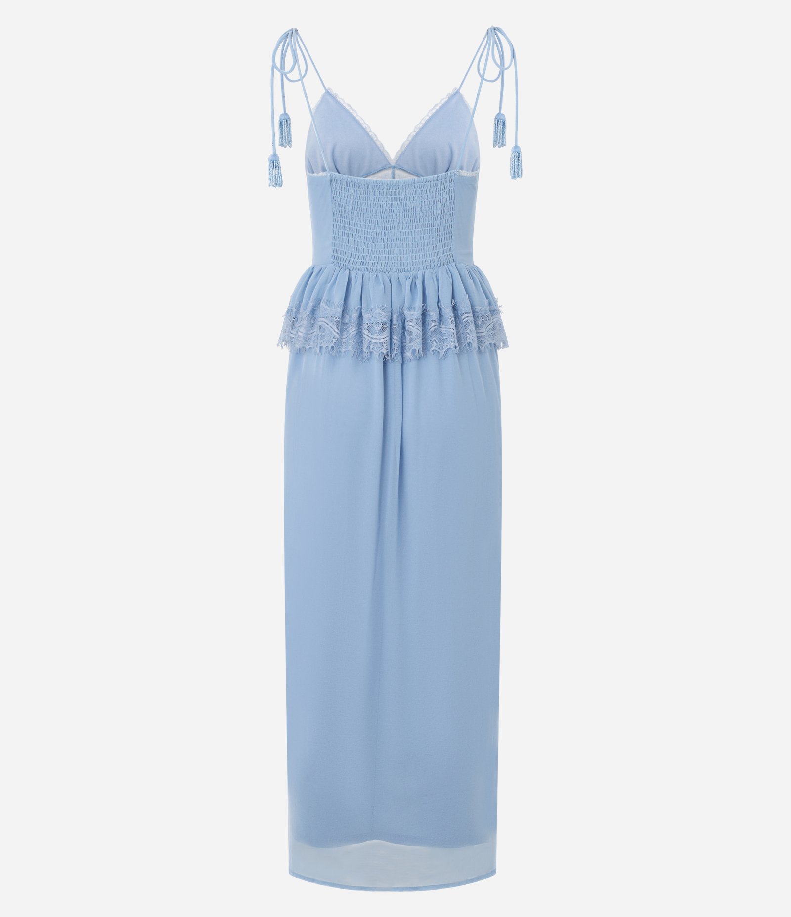 Vestido Longo em Chiffon com Renda e Alças para Amarração Azul 6